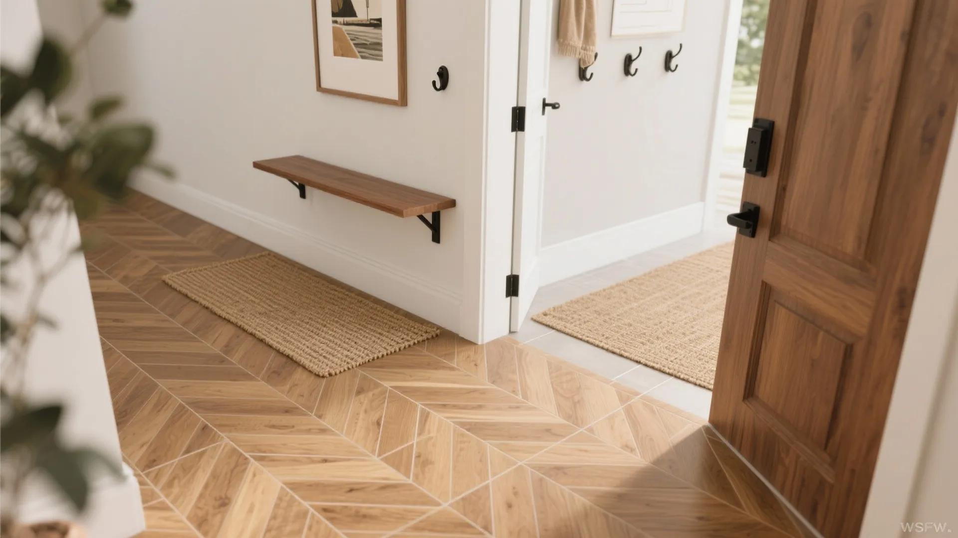 Wood-Look Tiles in Herringbone for Warmth and Acoustics