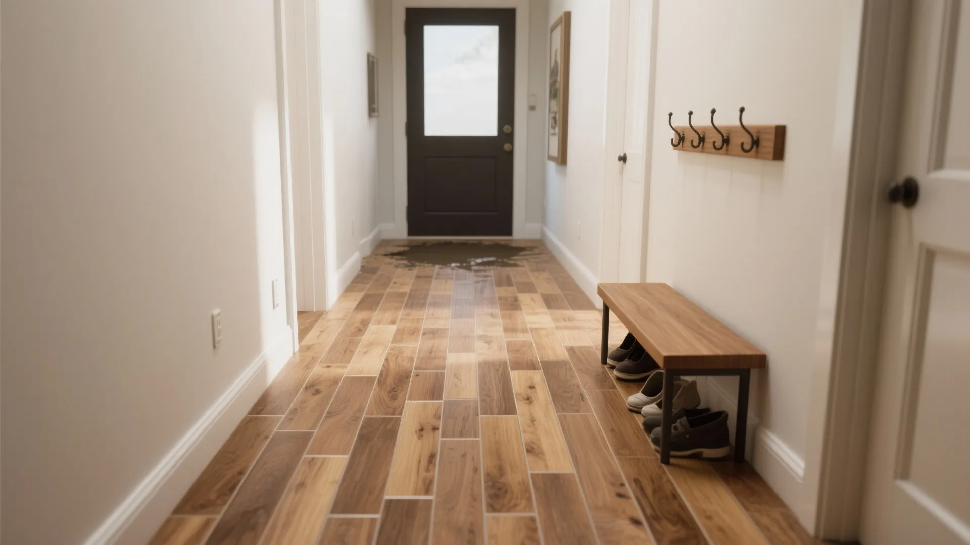Wood-Look Porcelain Planks With Inset Mat Zone