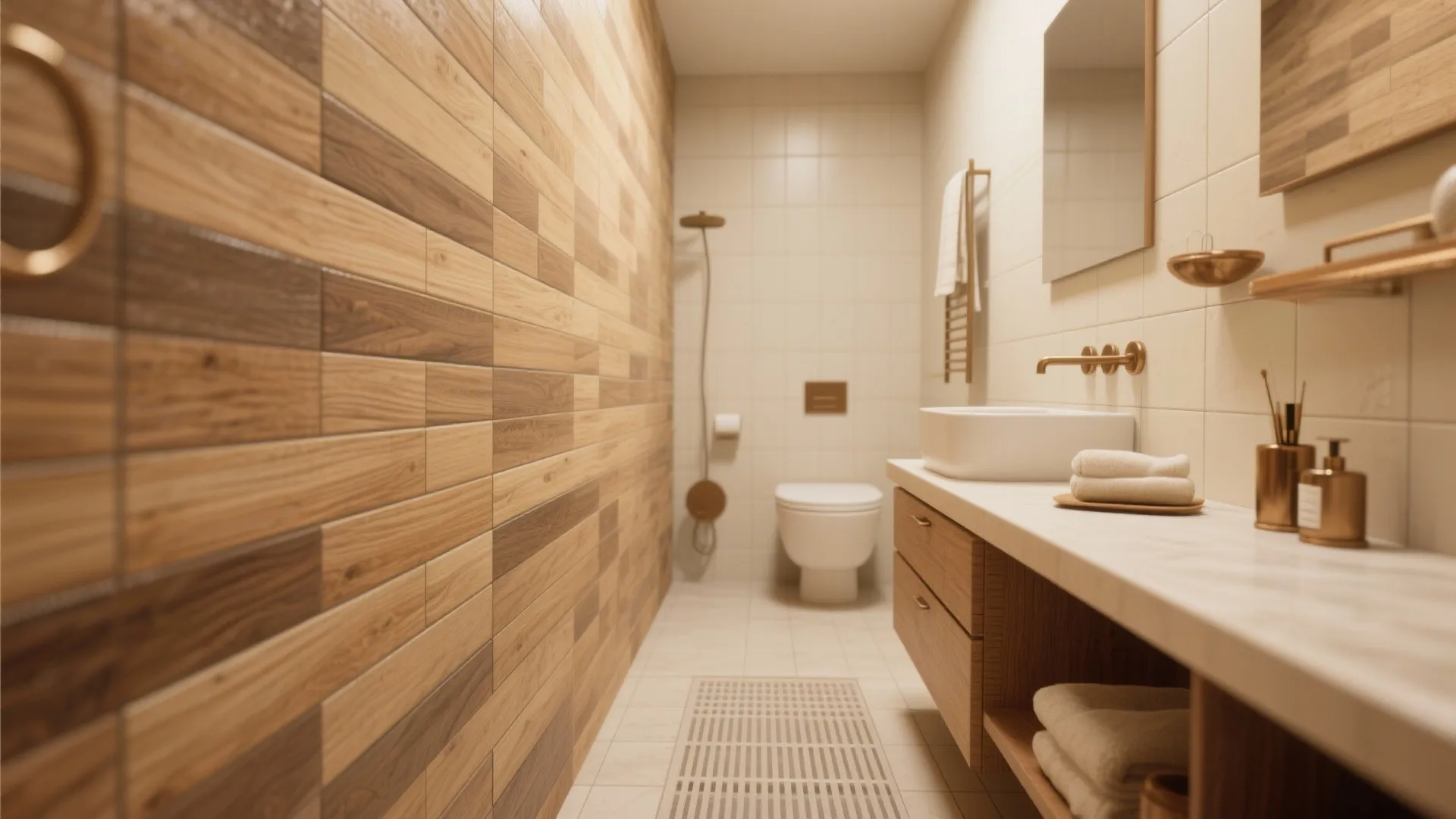 Warm Wood-Look Ceramic Planks for Spa Comfort