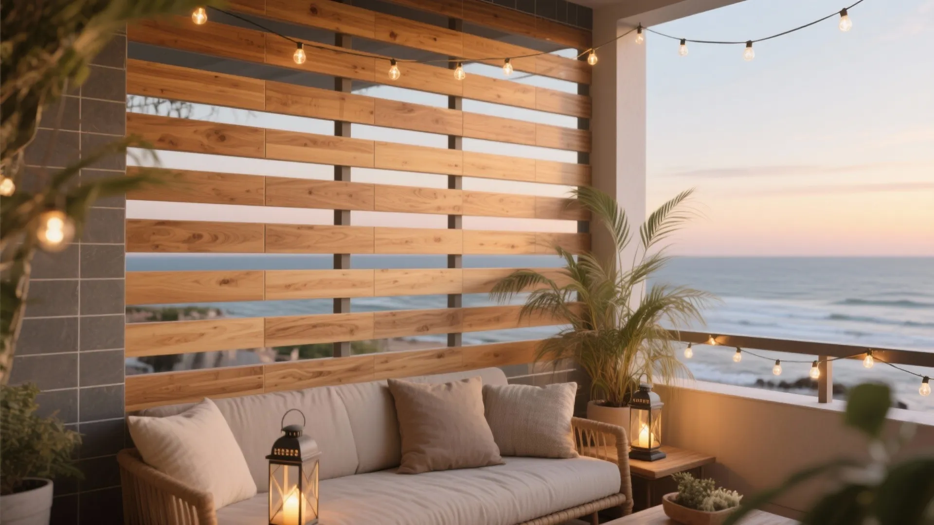Warm wood-look porcelain slats for cozy evenings