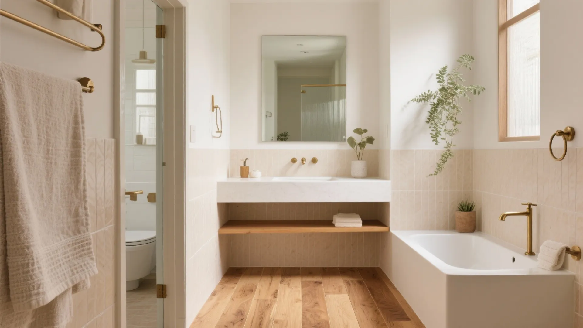 Warmth with wood-look porcelain and textured neutrals