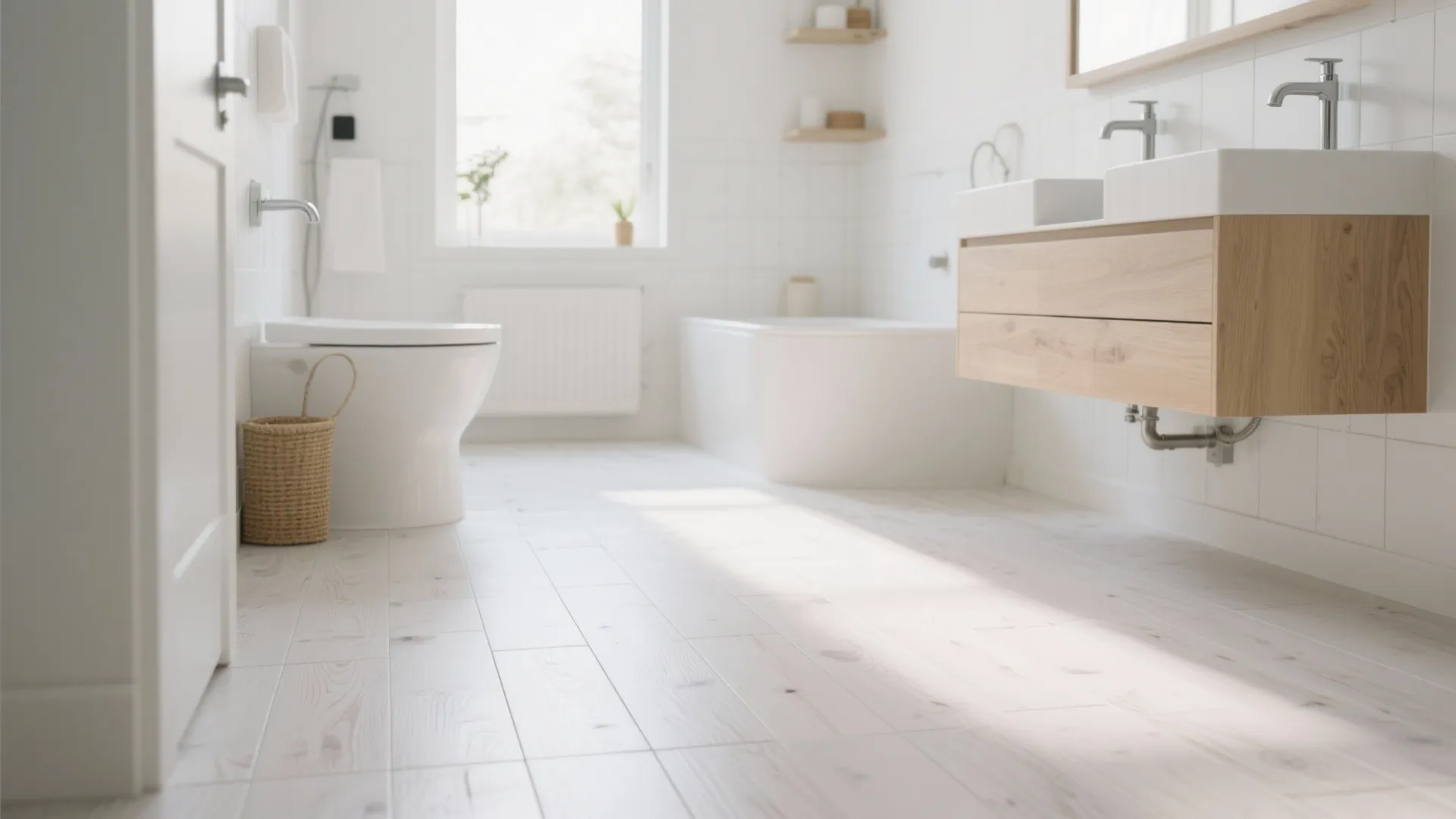 8. Wood-Look White Tiles