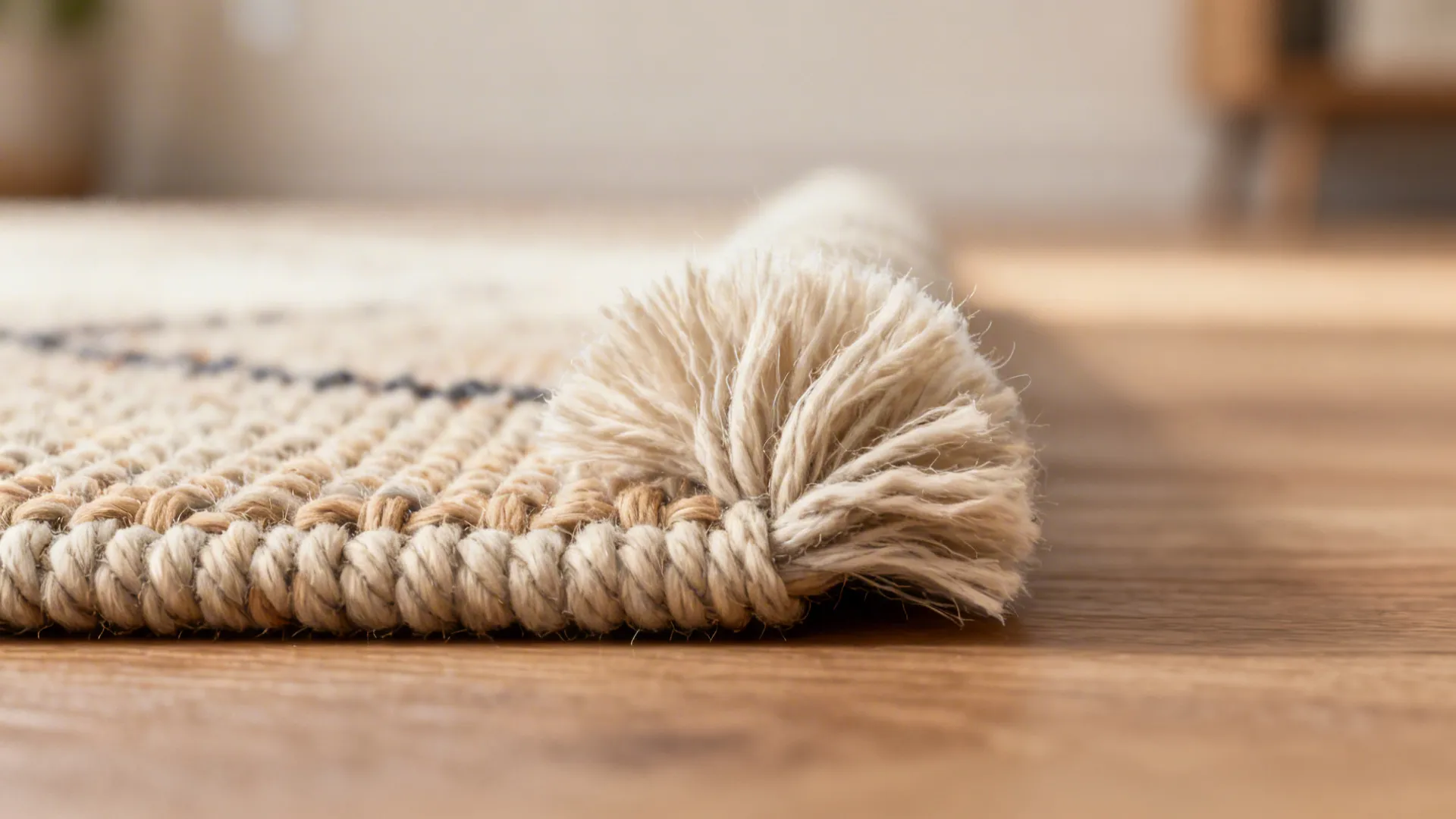 Macro of handwoven wool rug fibers and weave detail