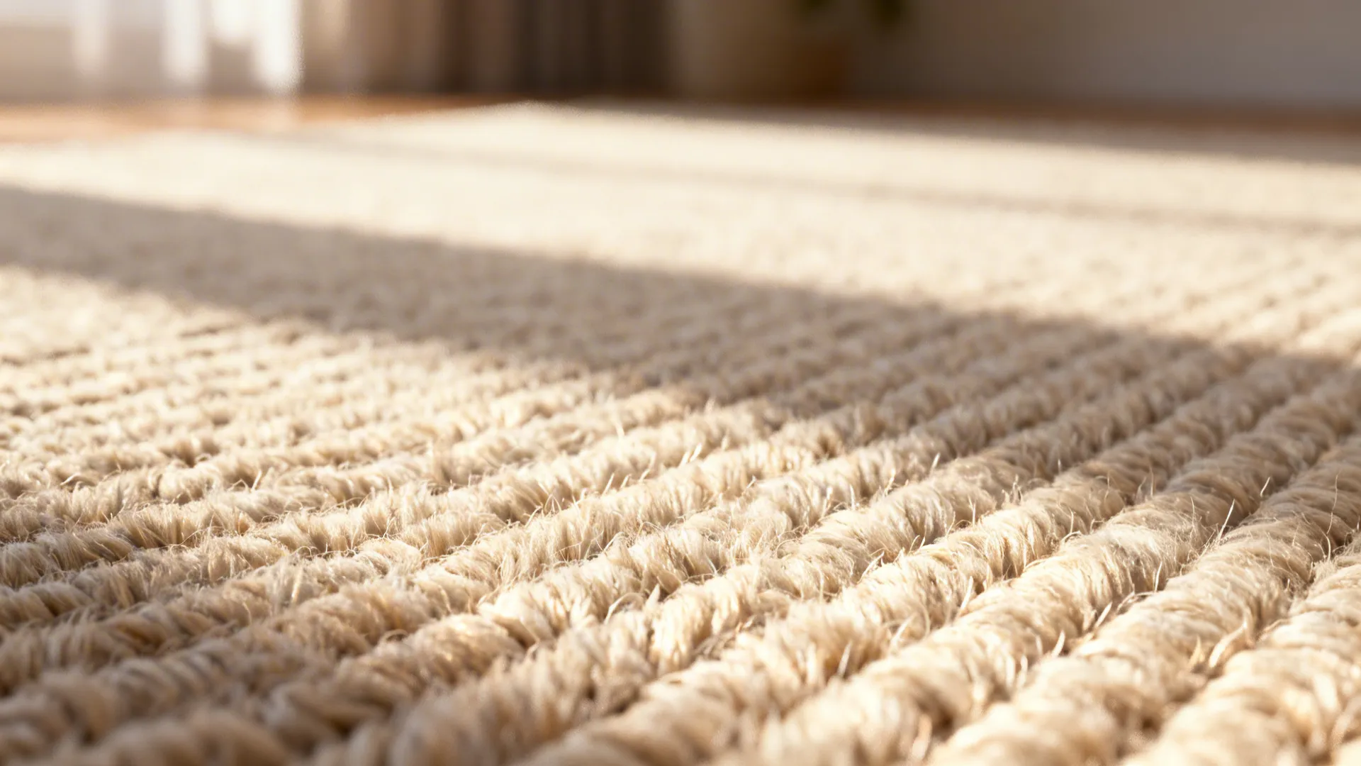 Close-up of a low-pile wool rug showing tight weave and soft fibers