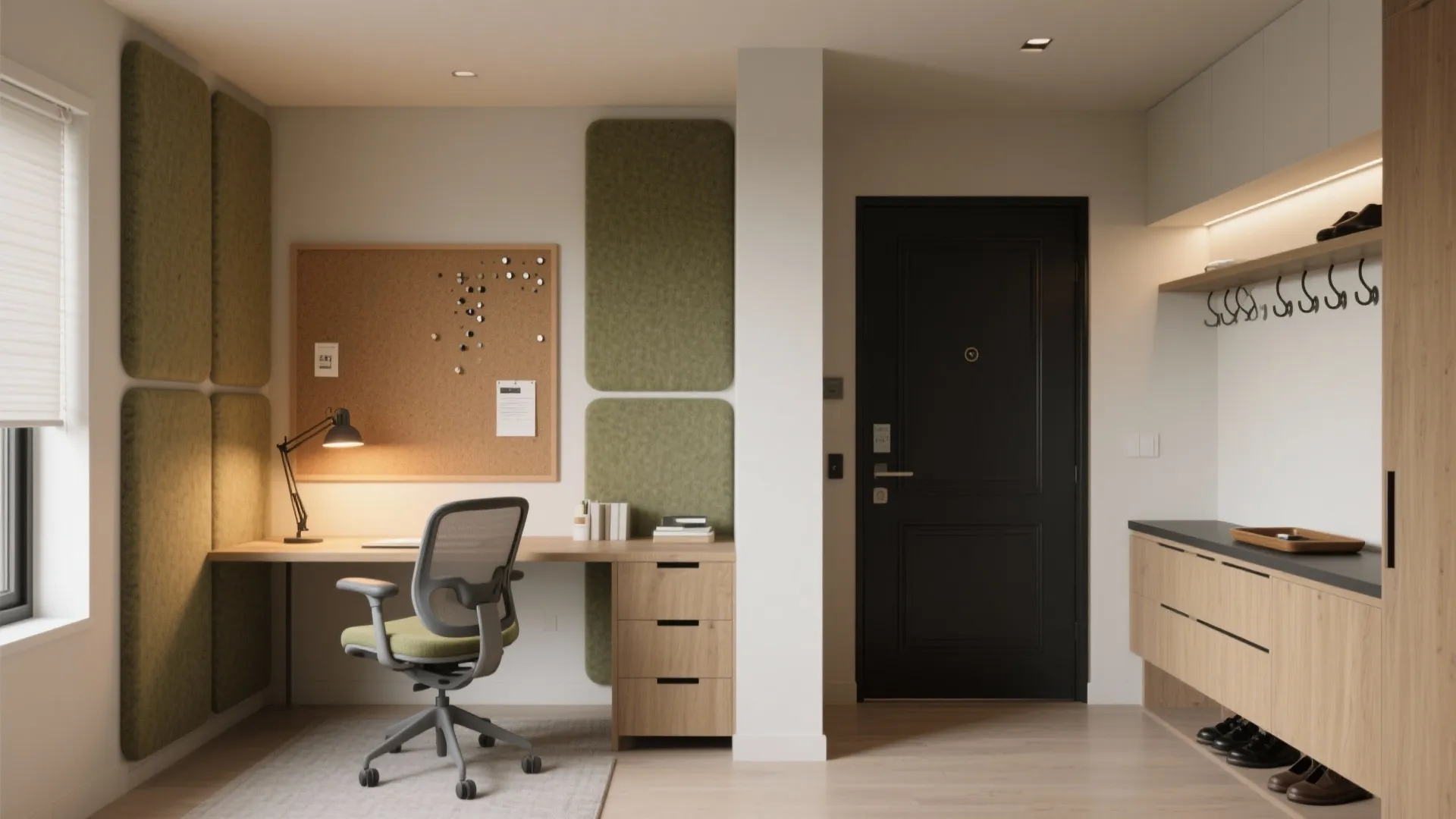 Work-from-home cocoon and a tidy entry that separates worlds