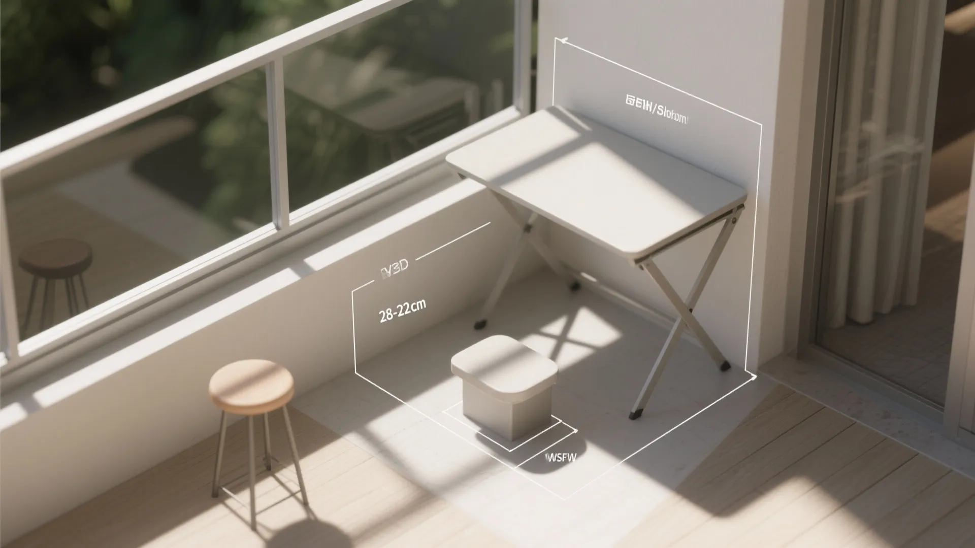 4) Fold-down table plus slim stool for a work-from-balcony nook