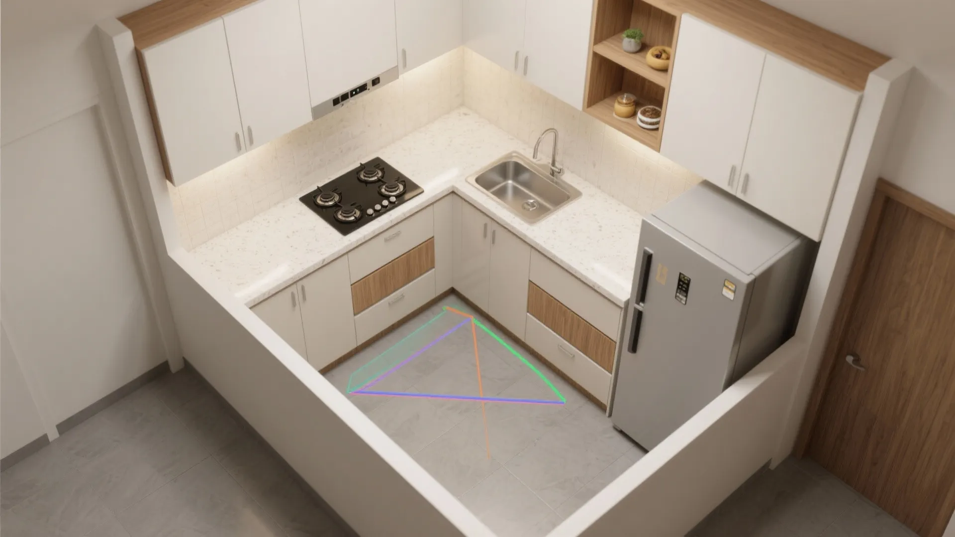 L-shaped or parallel kitchen with an efficient work triangle