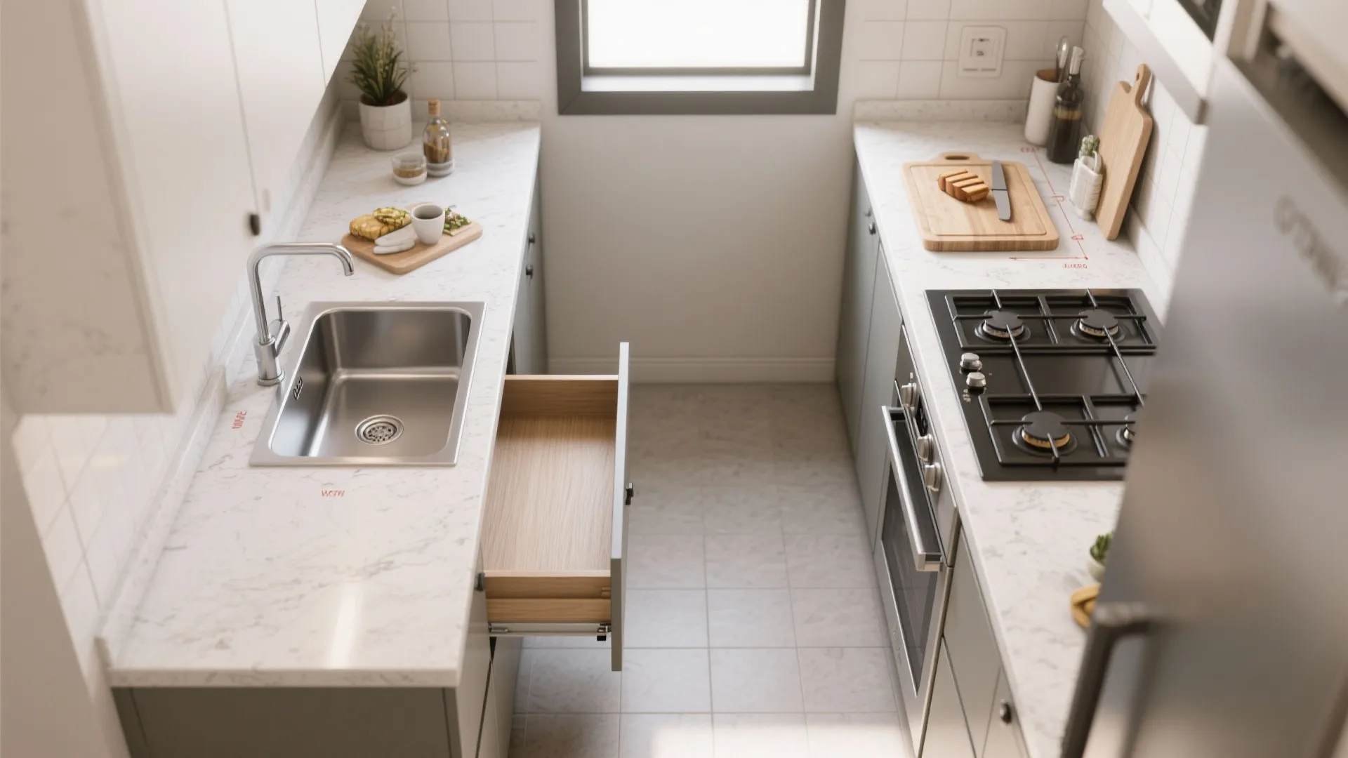 3. Reconfigured work triangle and pull-out prep