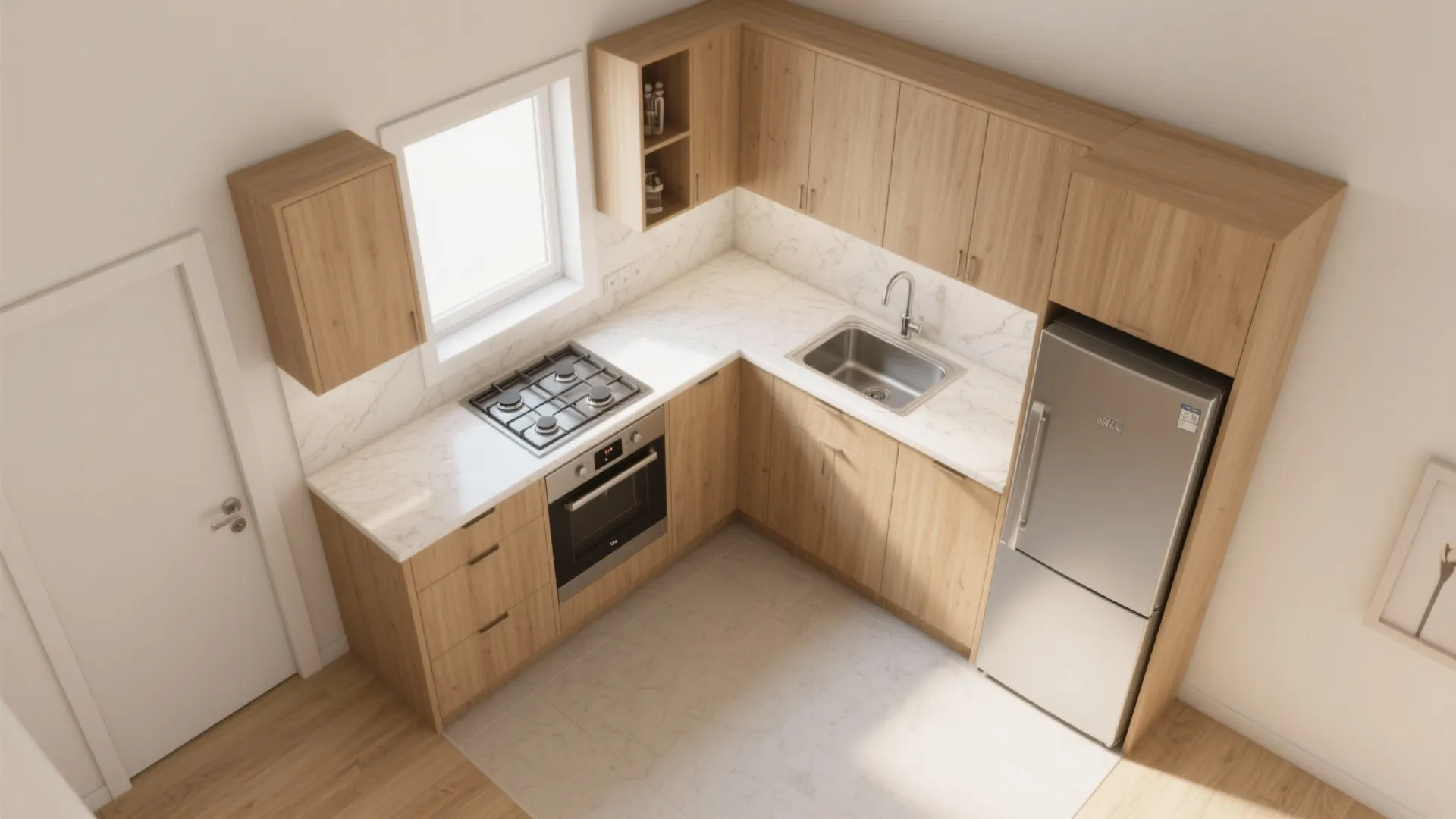 1. Tight work triangle, wide counters