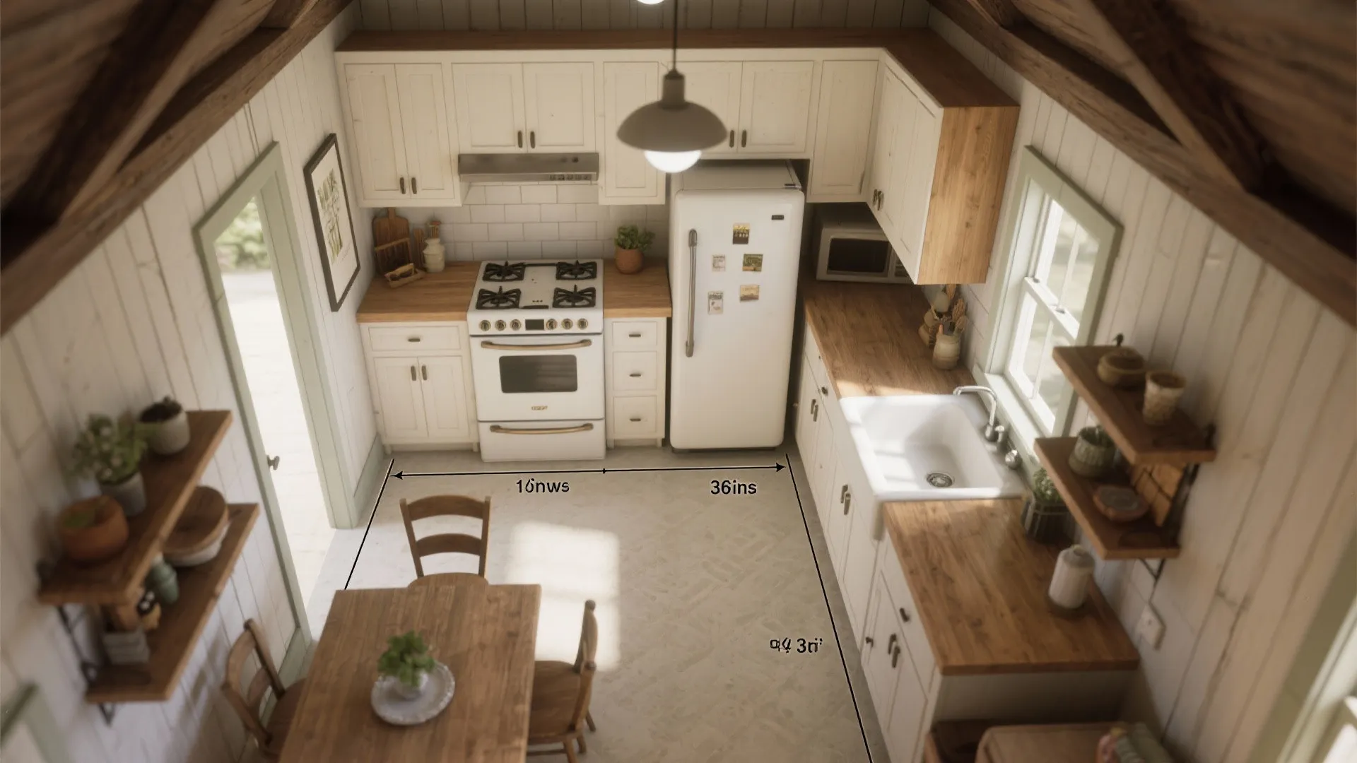 5. Compact Work Triangle for Narrow Farmhouses