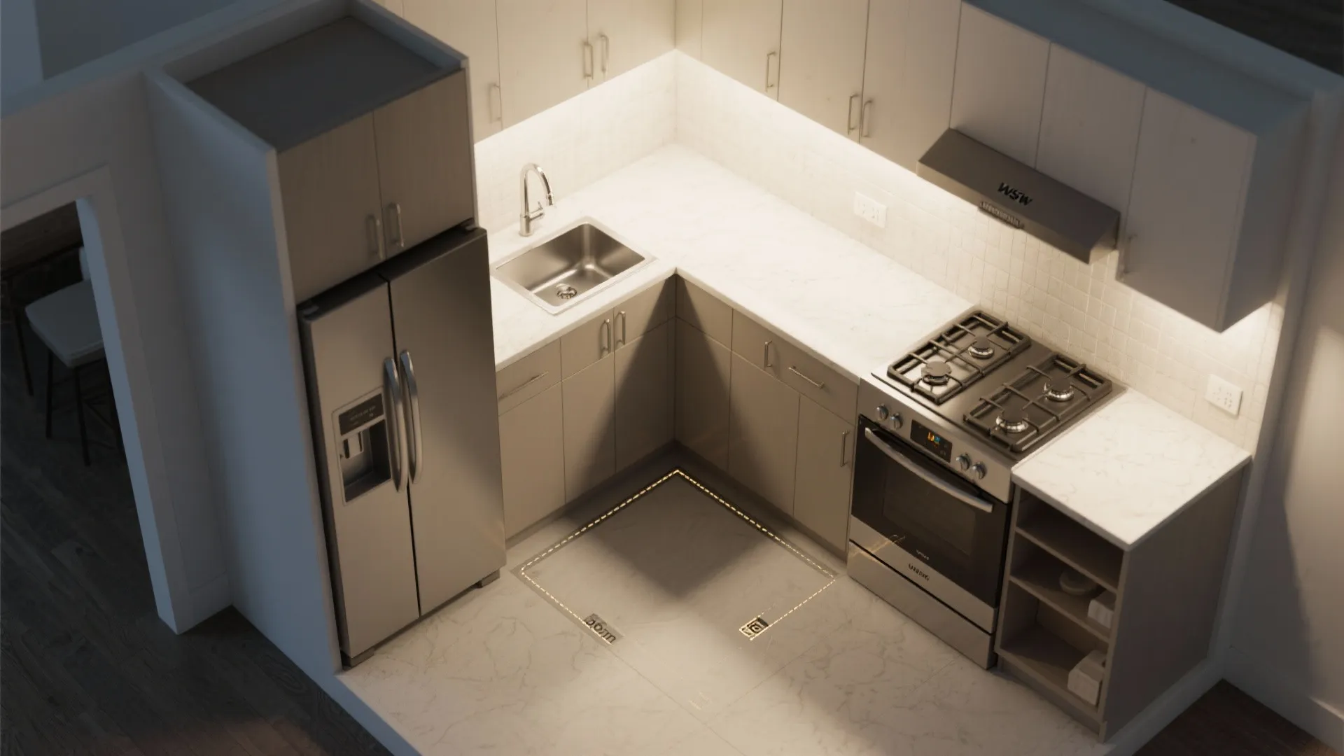 Compact L-shape that respects the work triangle