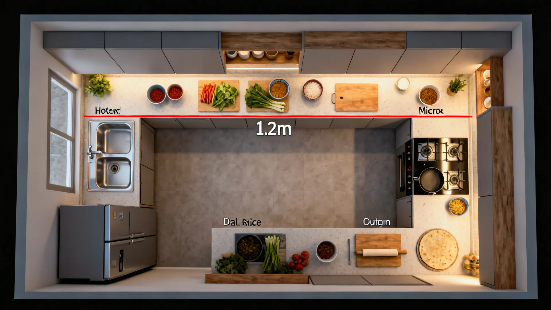 Triangular flow tailored to Indian cooking rhythms