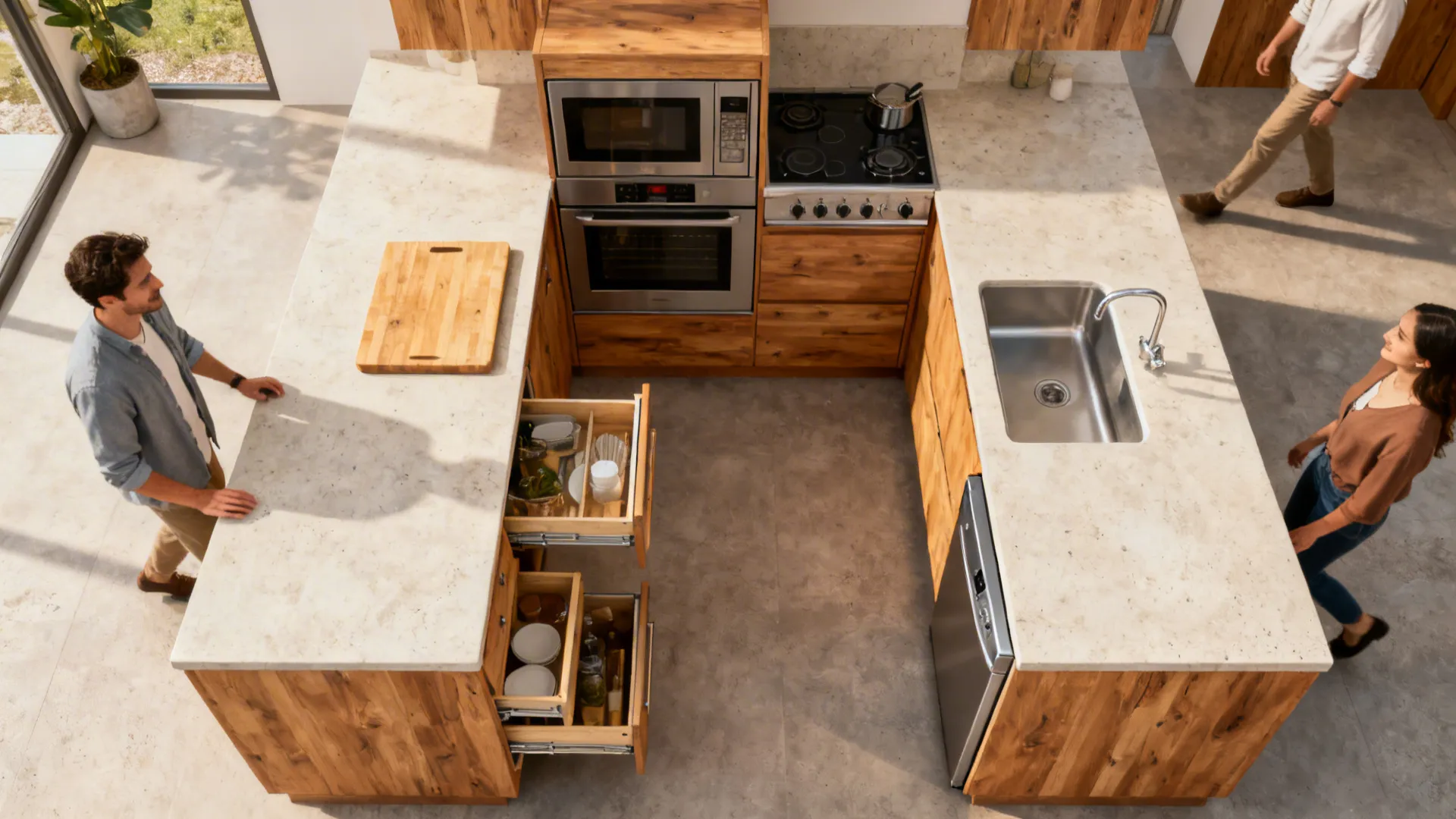 Small kitchen layout showing distinct prep, cook, and cleanup zones for better flow.