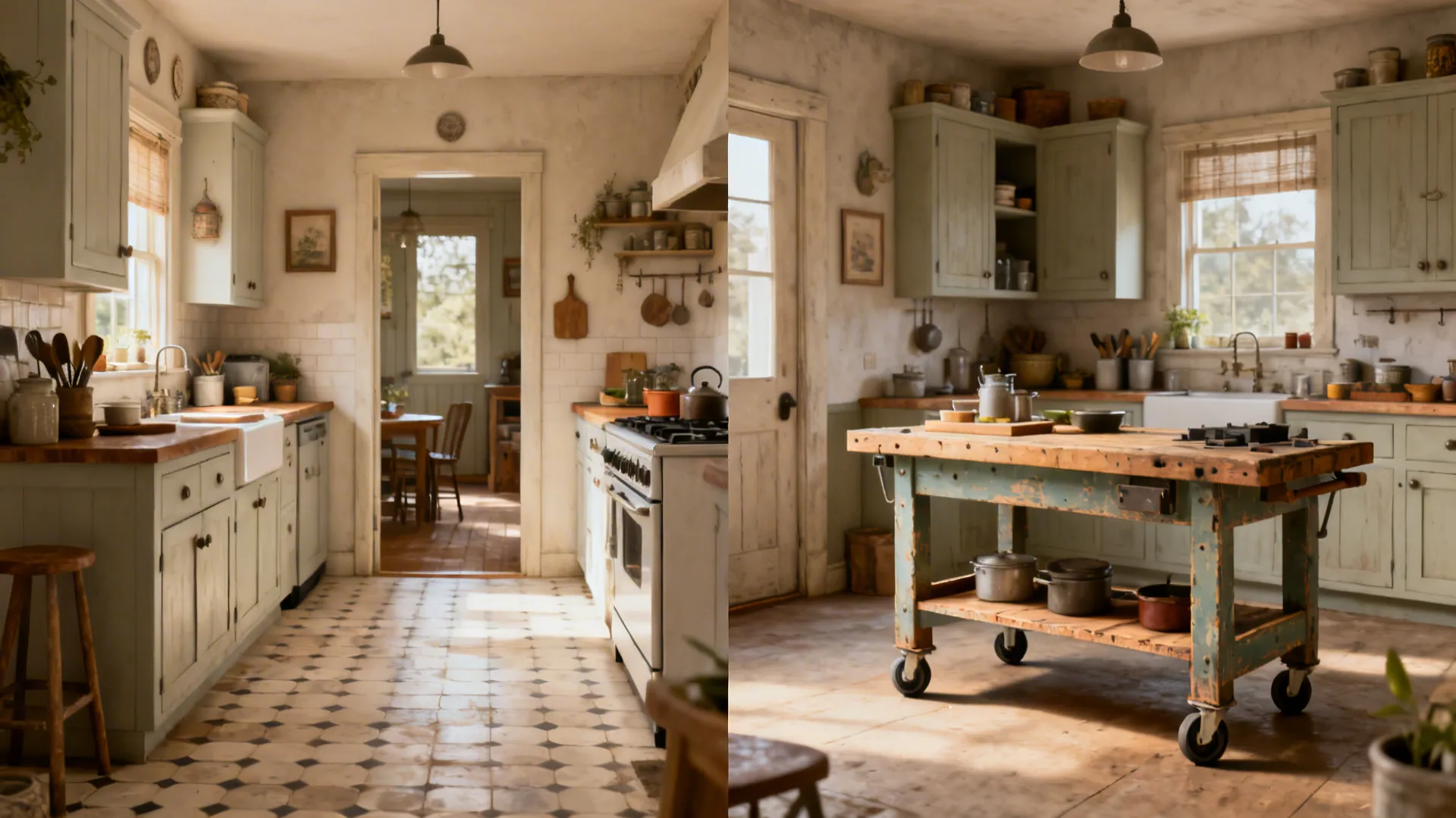 5) Vintage-look island repurposed from an old table or workbench