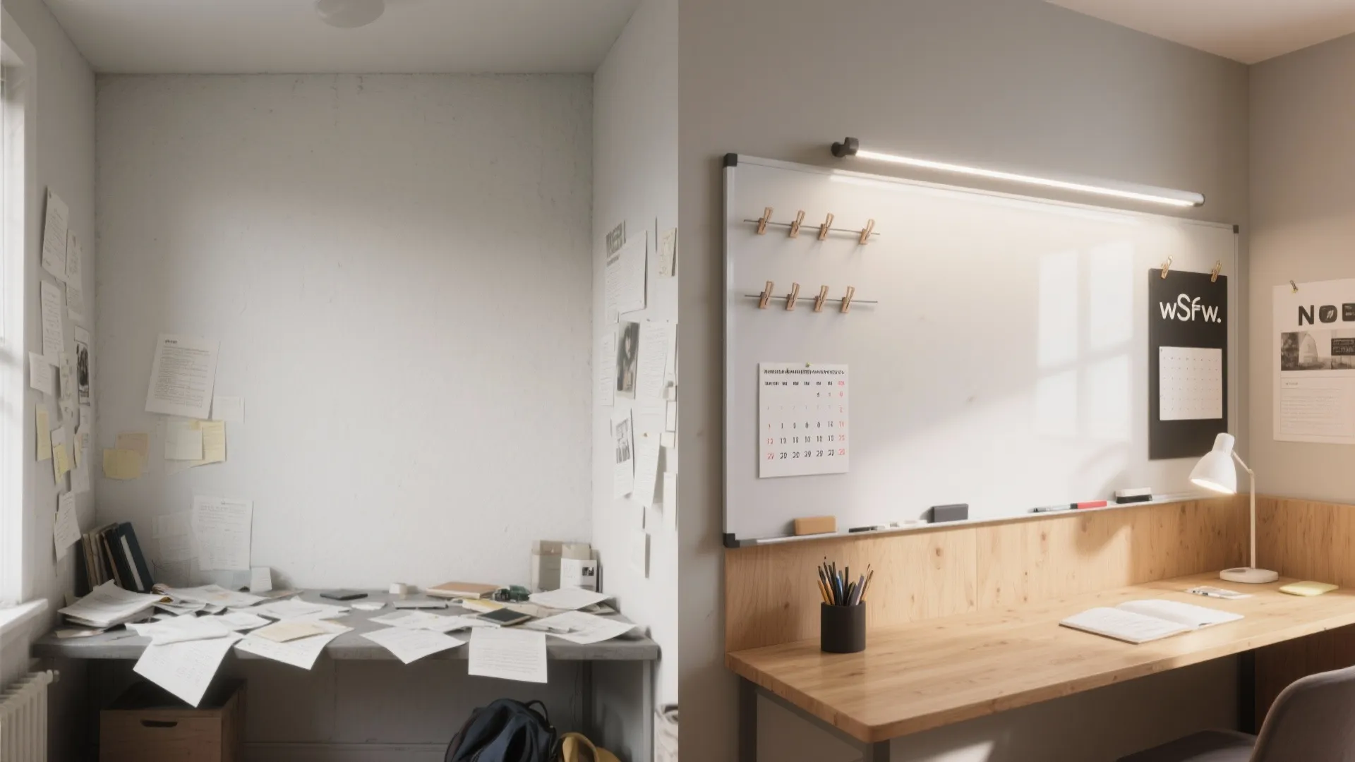 Dual-Purpose Walls: Whiteboard, Calendar, and Inspo Rail