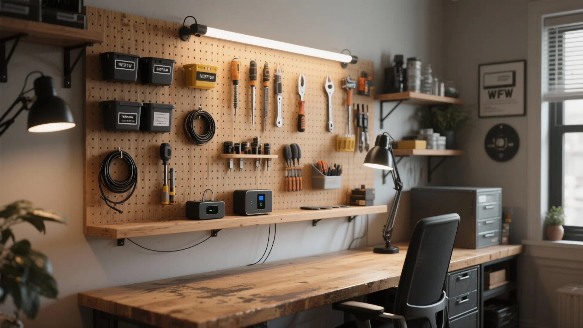 2. Modern Workshop — tools as decor and practical zones