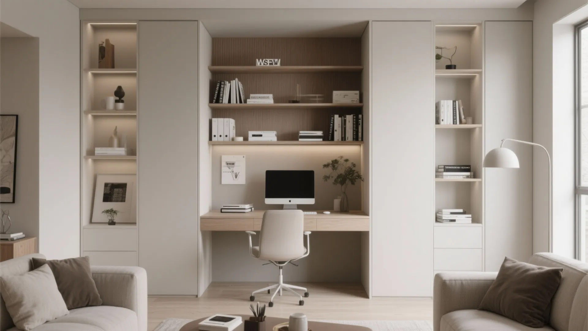 9. Workspace-Integrated Built-in Bookcase