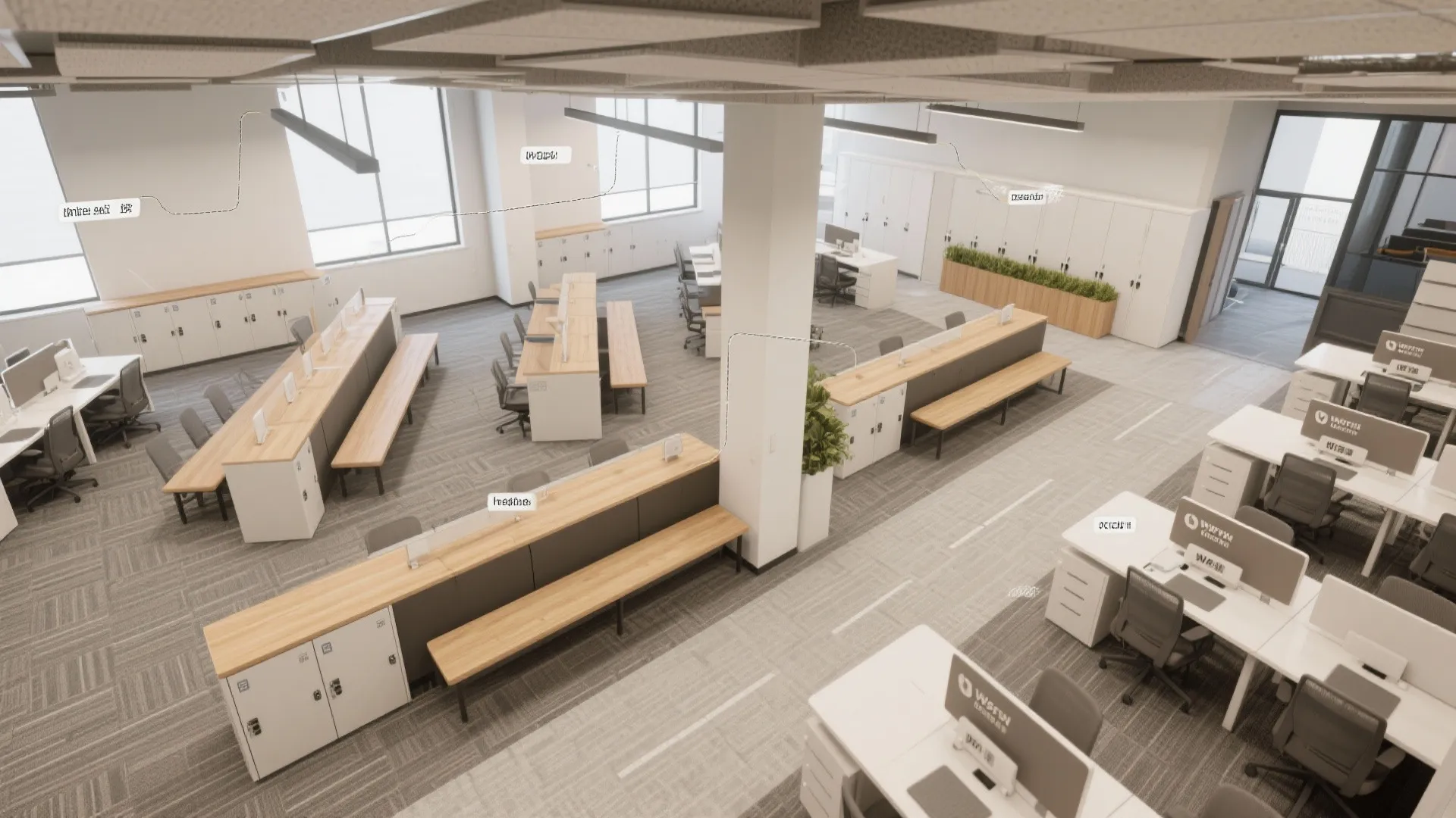 3. Agent-centered workstations with clear circulation