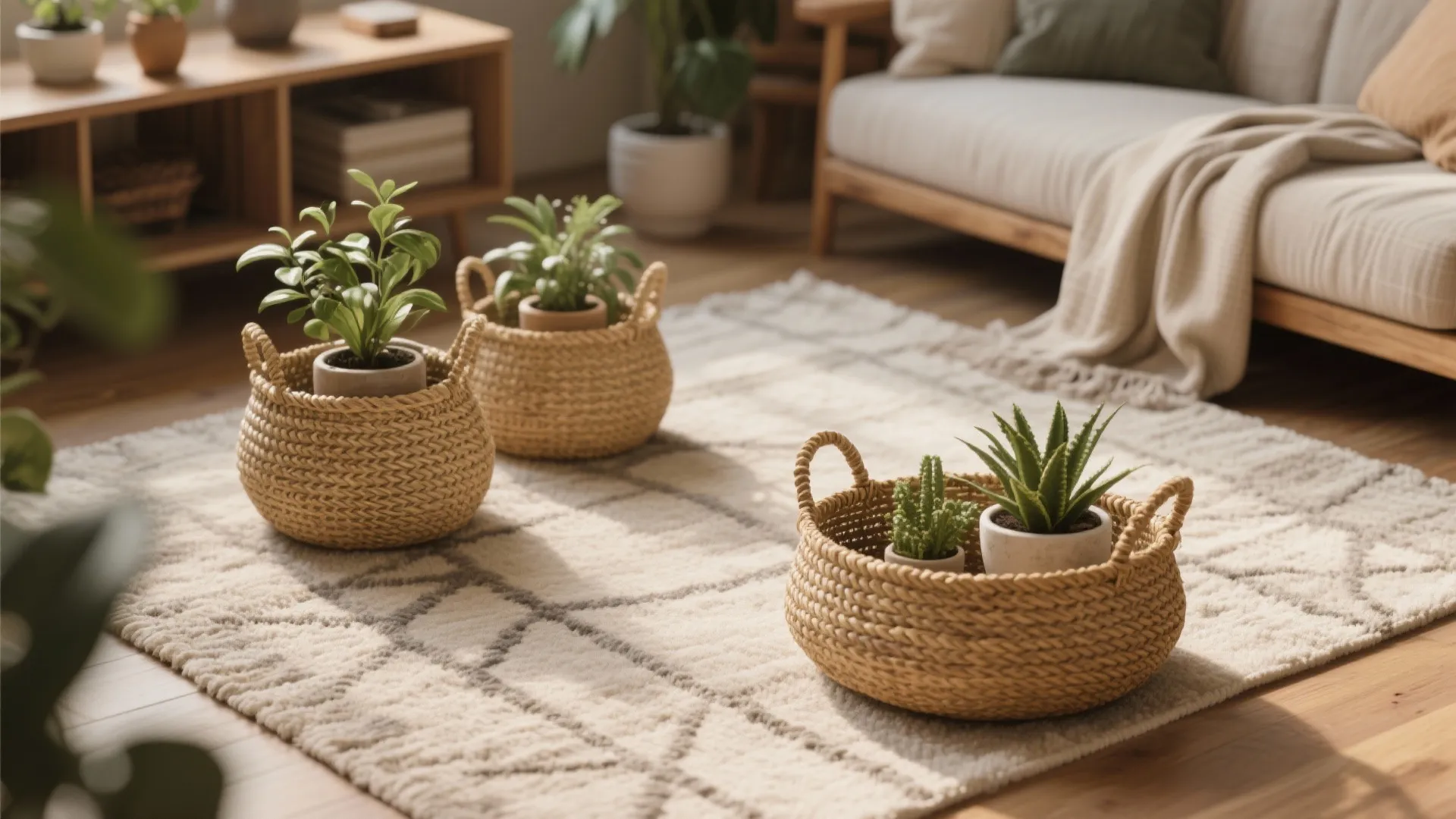 8. Mixing Texture with Woven Baskets