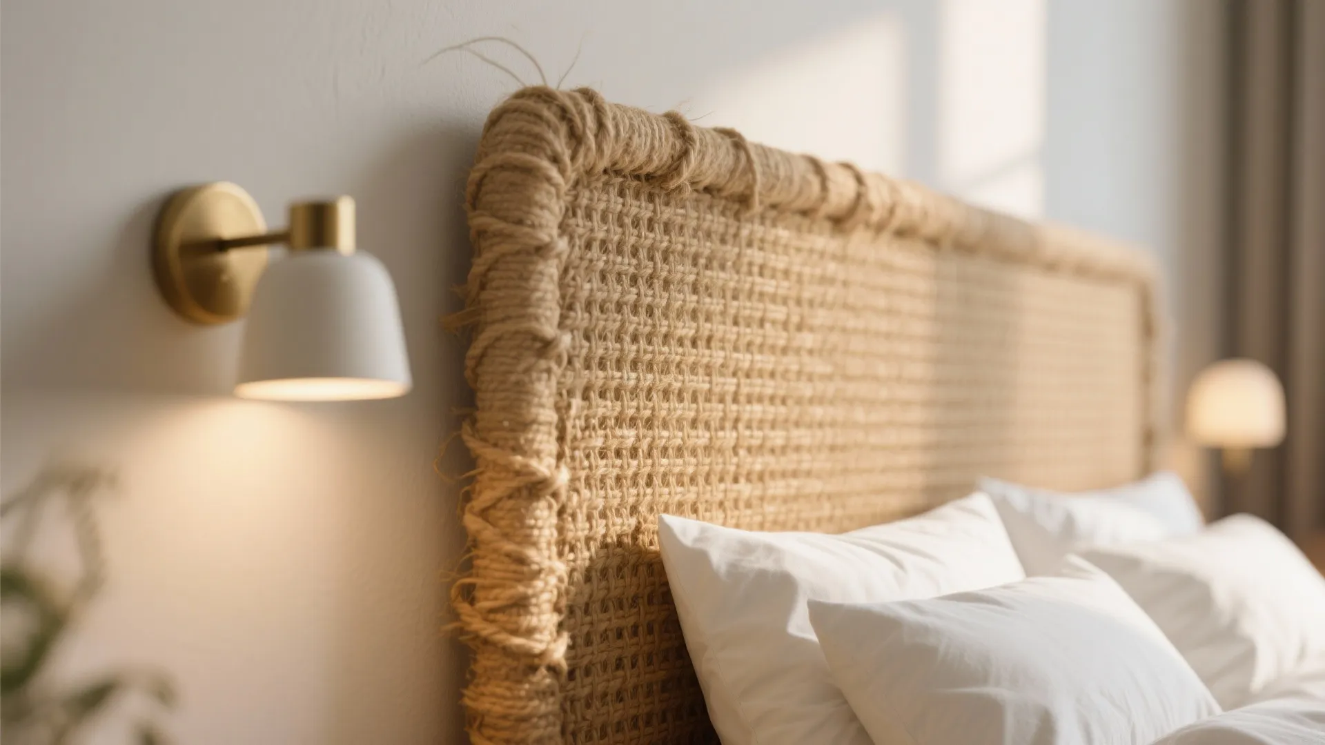 Woven Natural Fiber Wallcovering for a Cozy Bedroom Niche