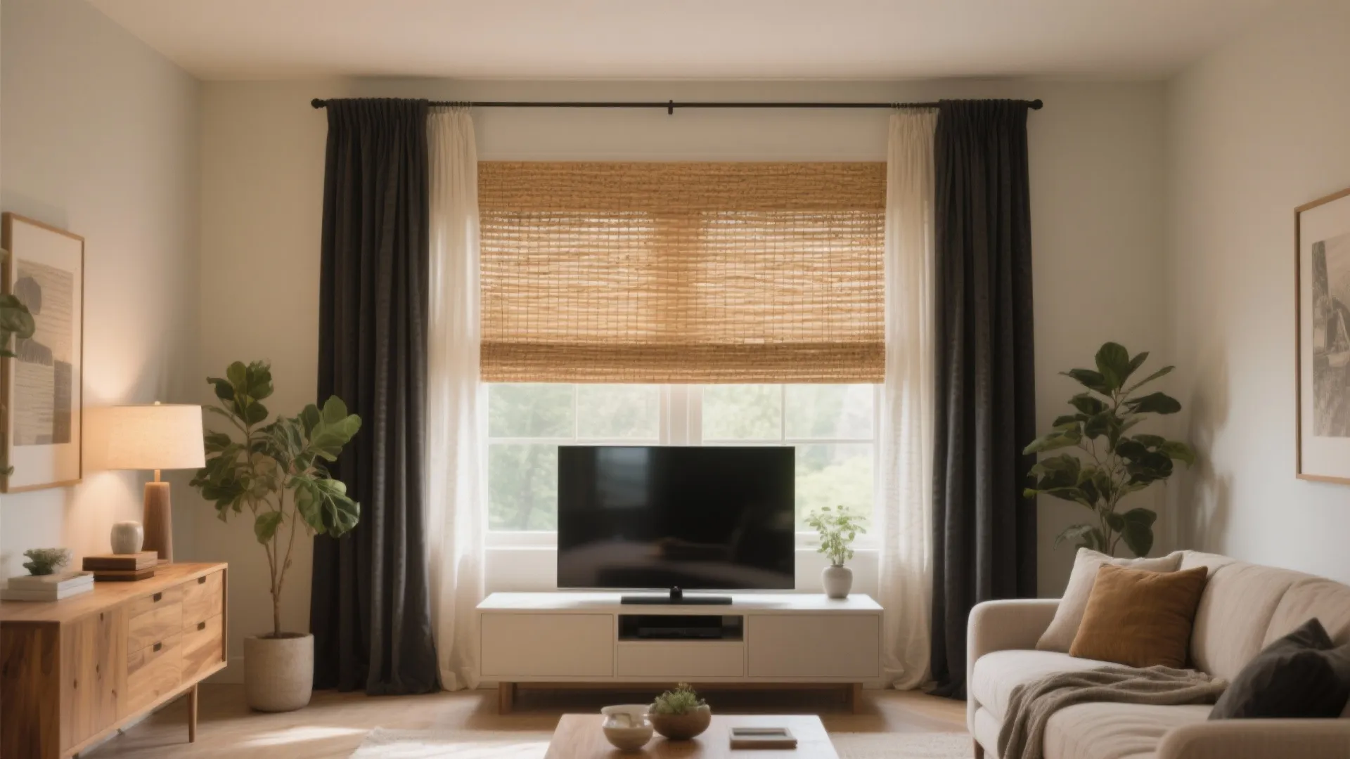 Woven Wood or Roman Shades (Add Blackout for Movie Night)