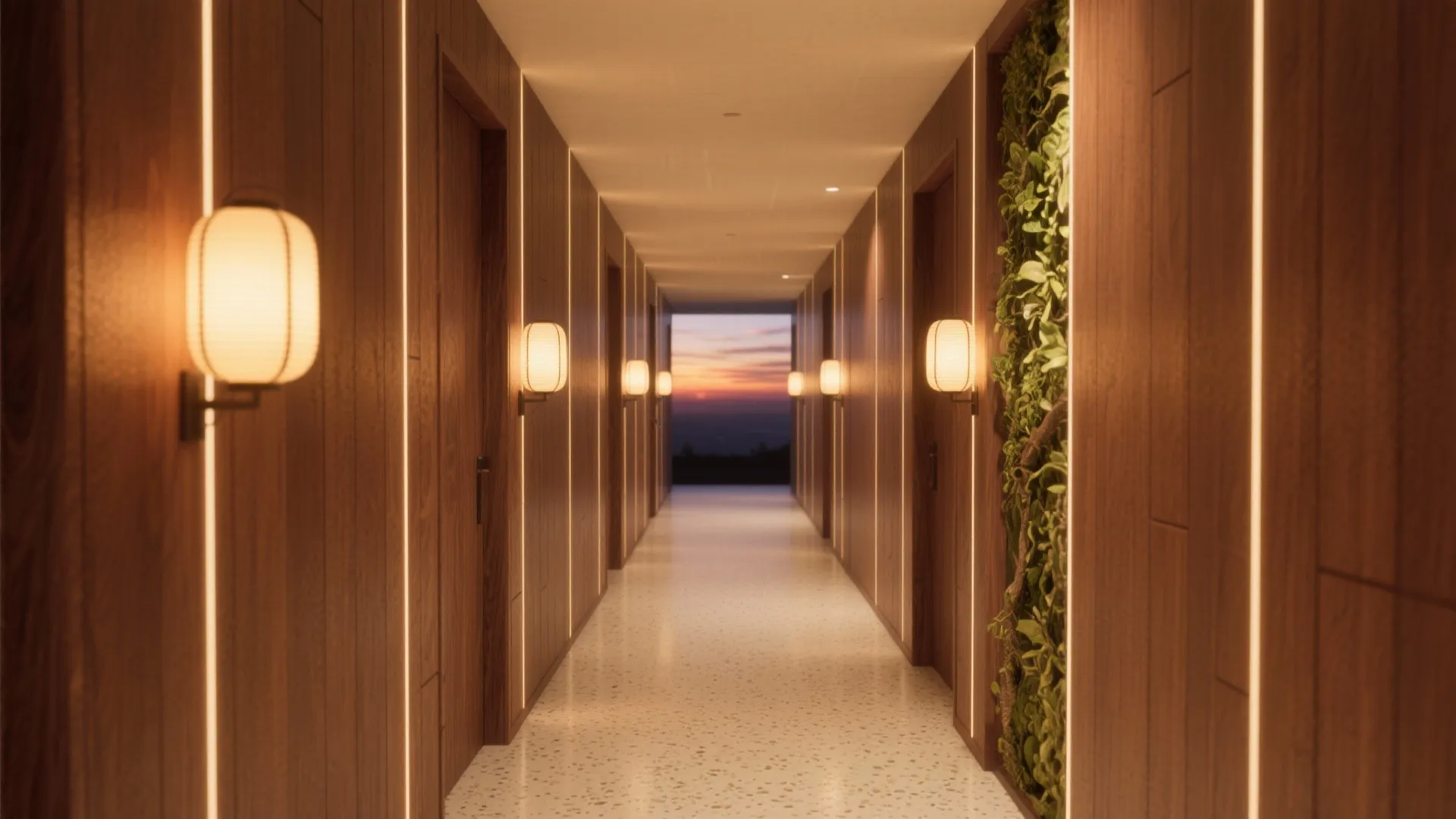 Warm Wood-Tone WPC Panels with Biophilic Patterns