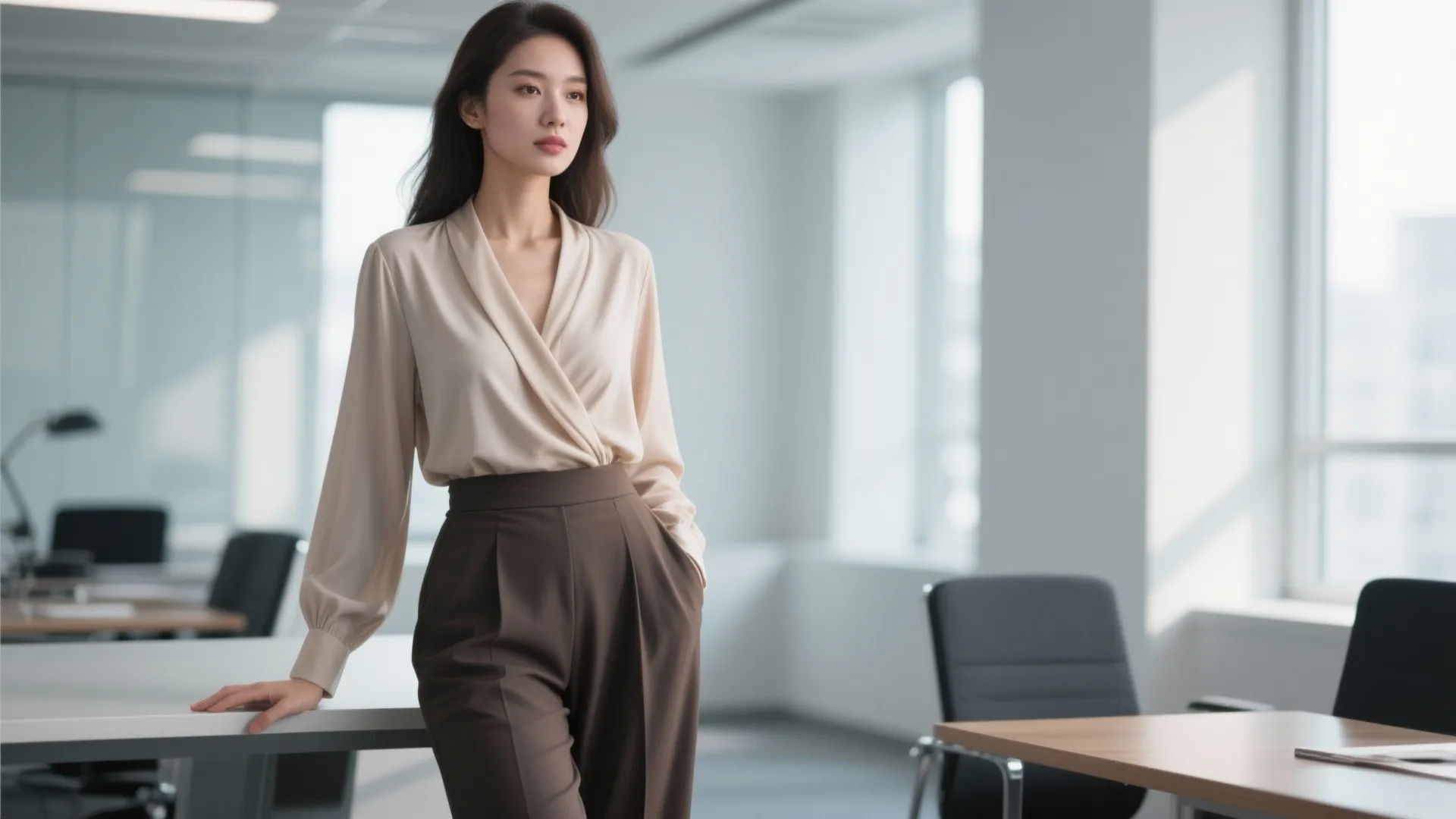 6. Wrap Blouse and Wide-Leg Pants