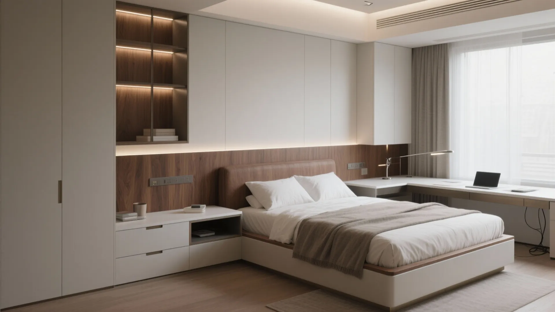 Platform Bed with Wrap-Around Desk and Storage