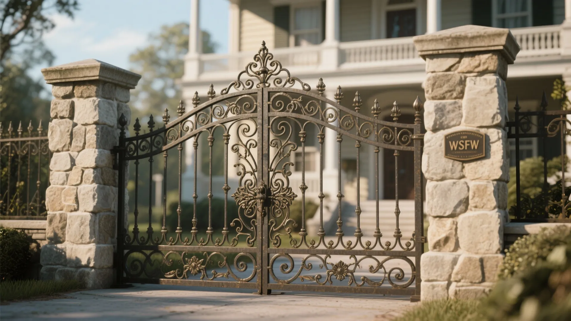 Ornate Wrought Iron Gate with Pillars