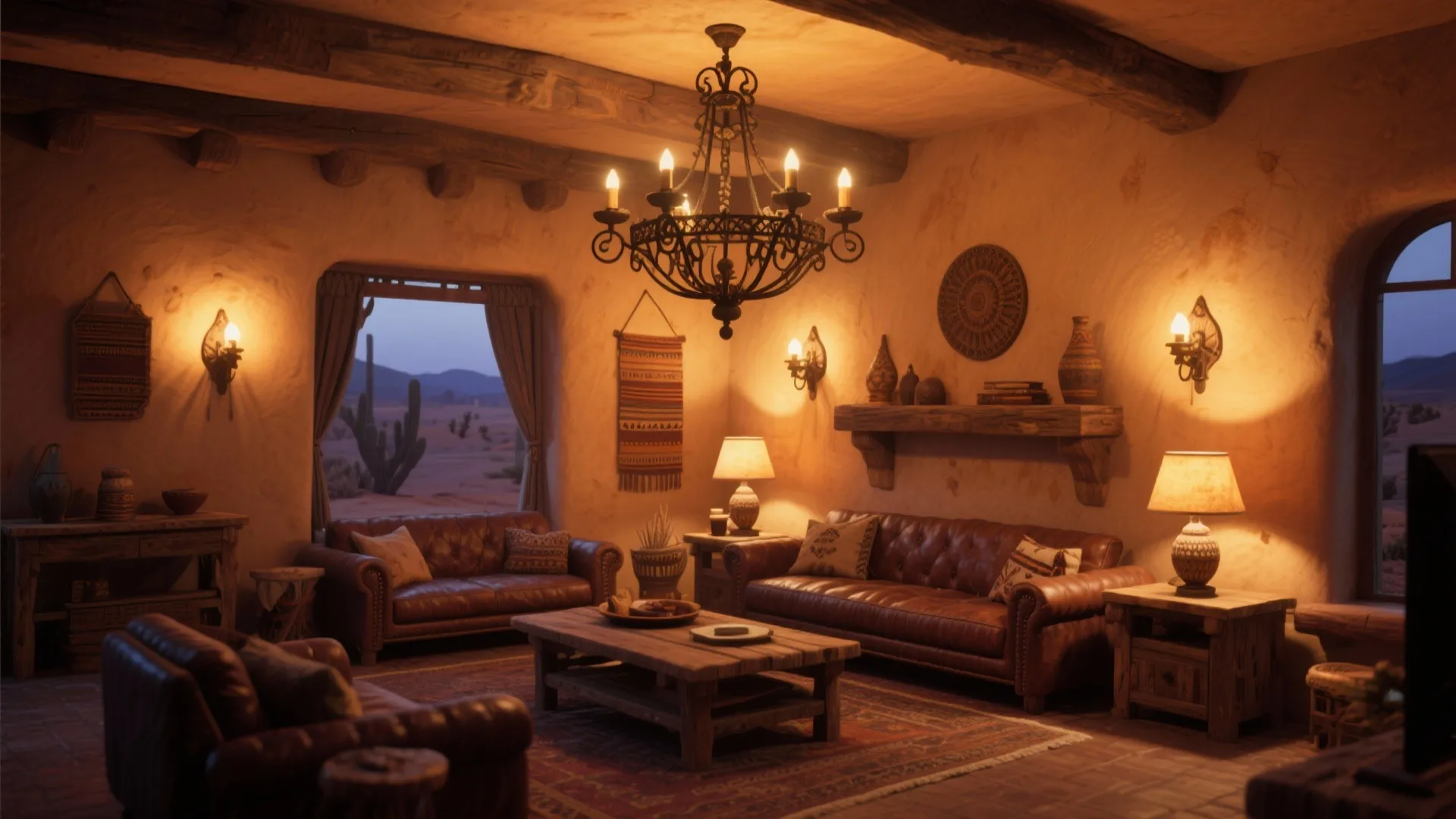 10. Layered Lighting with Wrought Iron Fixtures