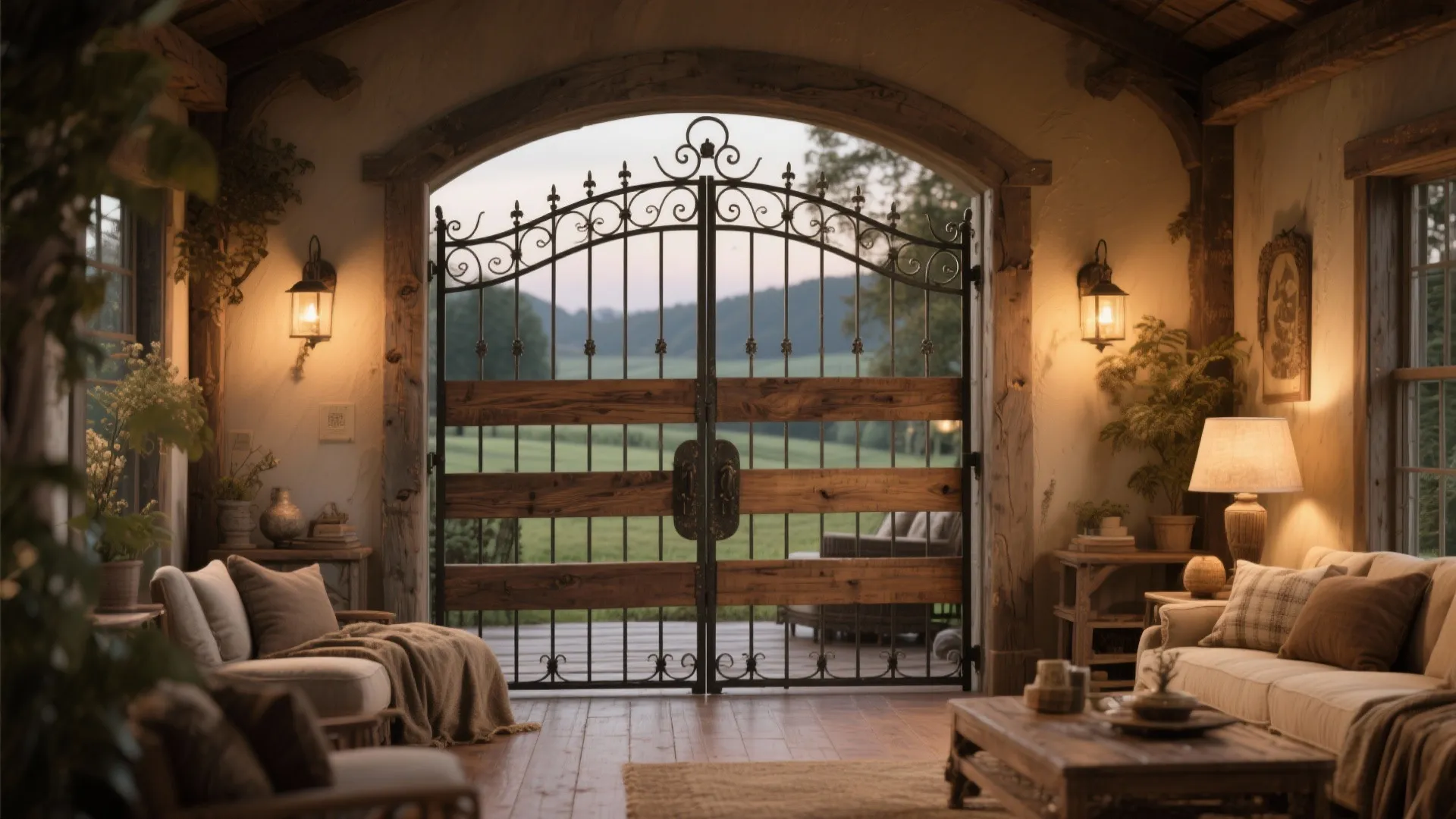 Classic Wrought Steel Gate with Wooden Accents