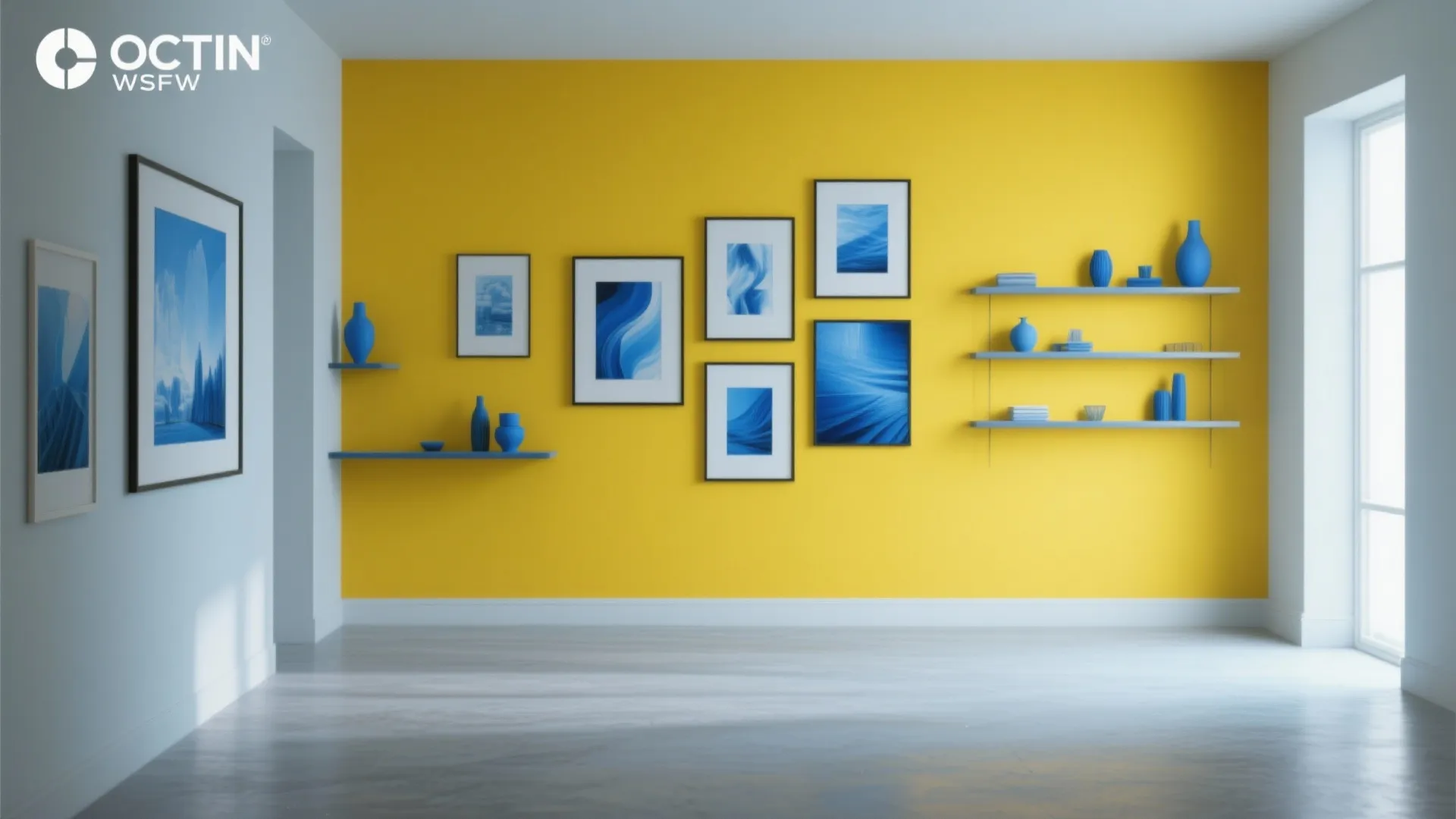 5. Accent Wall or Gallery in Yellow with Blue Art
