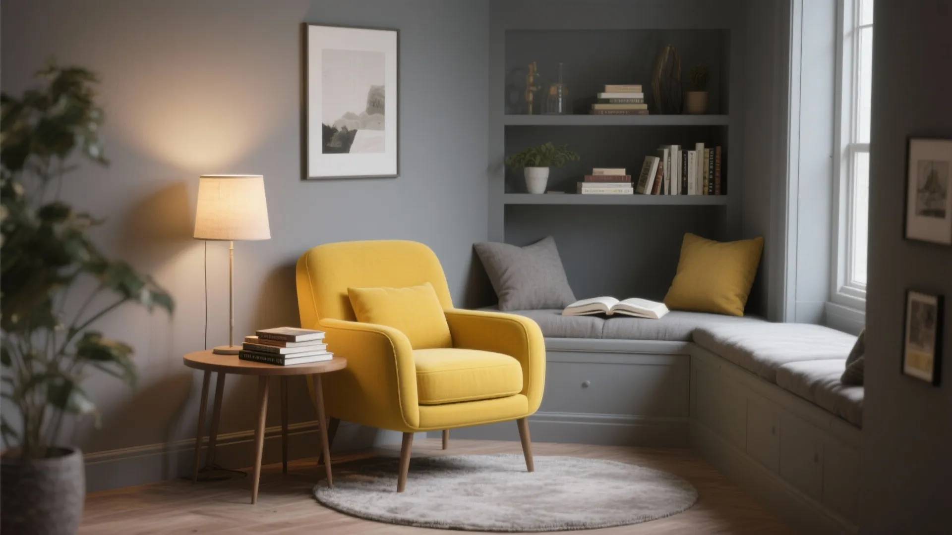 7. Yellow Armchair in a Gray Reading Nook