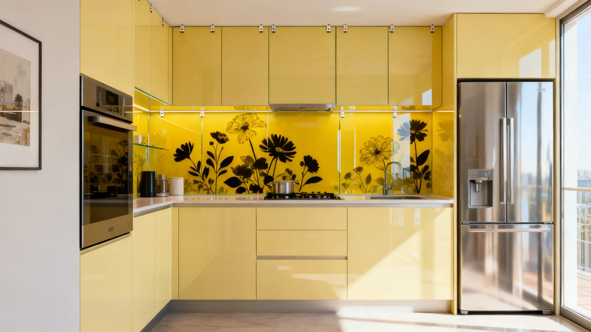 Floral Yellow Backsplash as the Focal Point