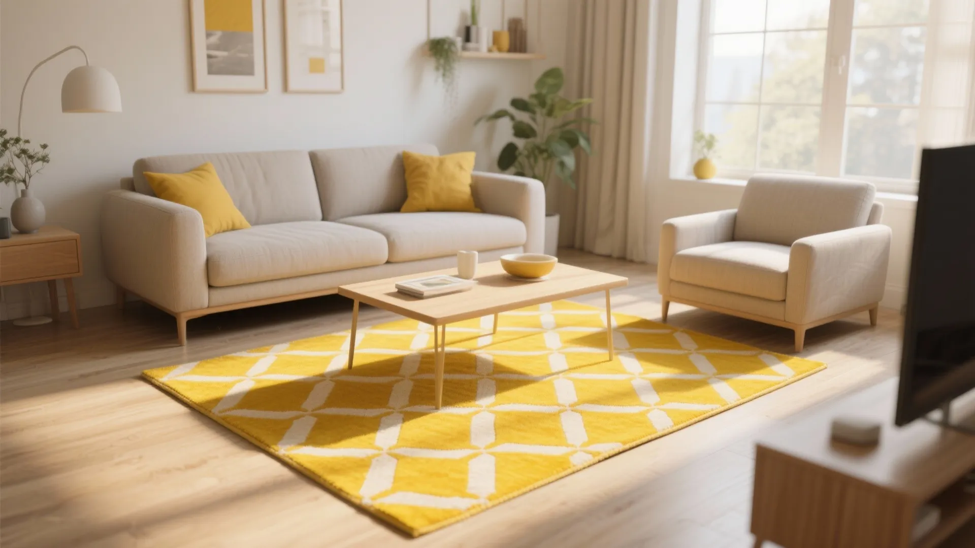 3. Yellow Geometric Rug