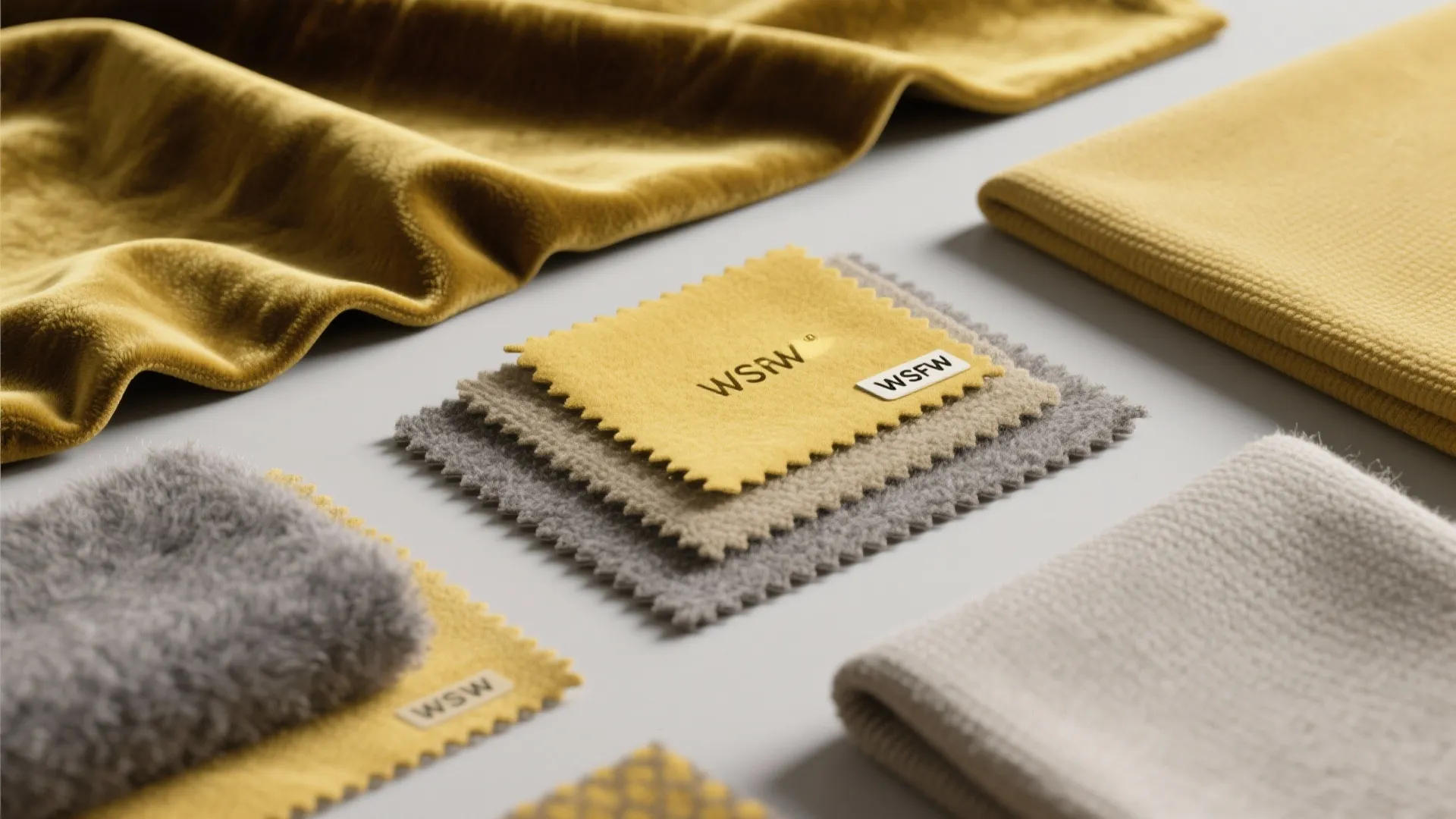 8. Mixed Textures: Velvet, Wool, and Linen in Yellow and Gray