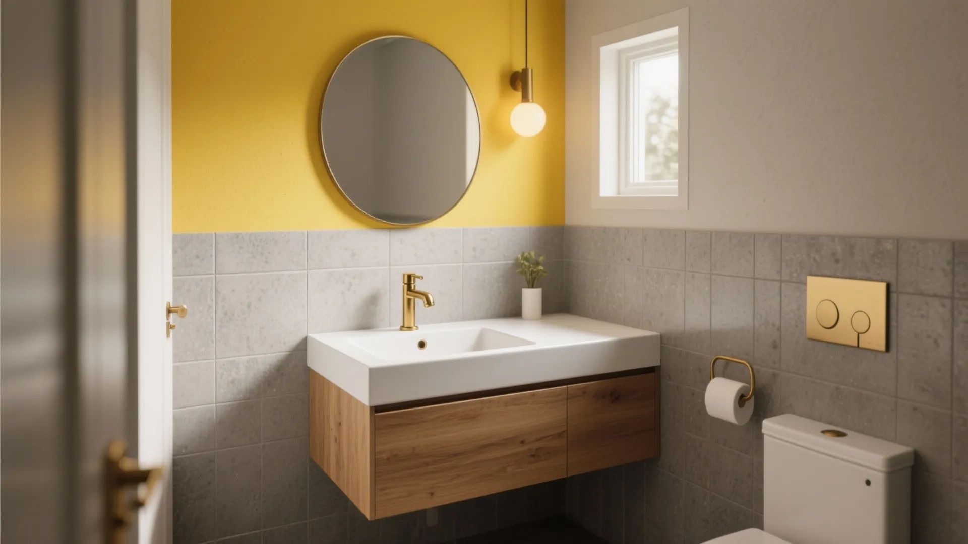 Yellow and Gray Bathroom Decor — 5 Ideas: Fresh, practical yellow and gray bathroom decor ideas for small spaces from a designer with 10+ years of experience