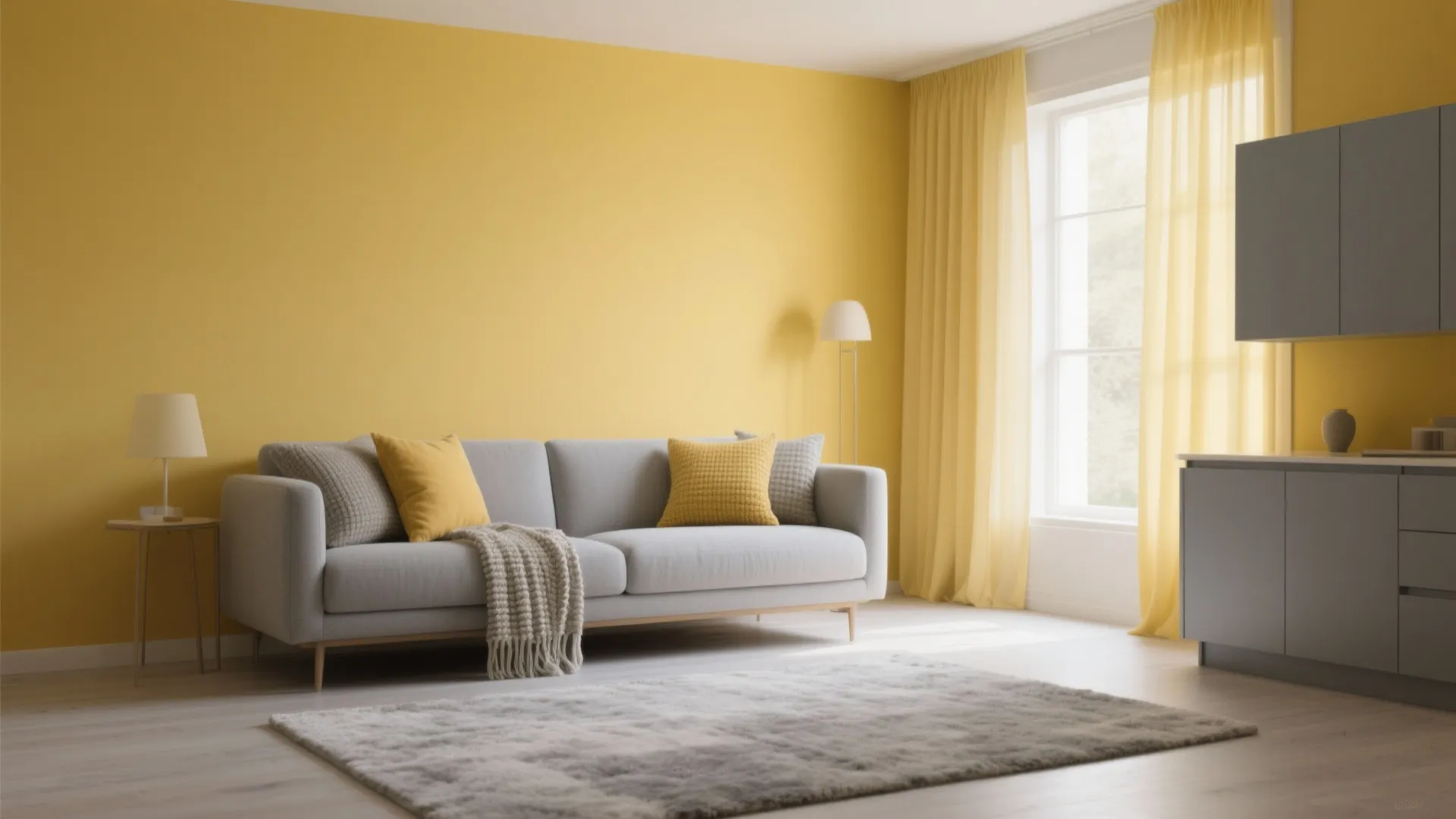 Soft Contrast: Yellow + Grey Living Room