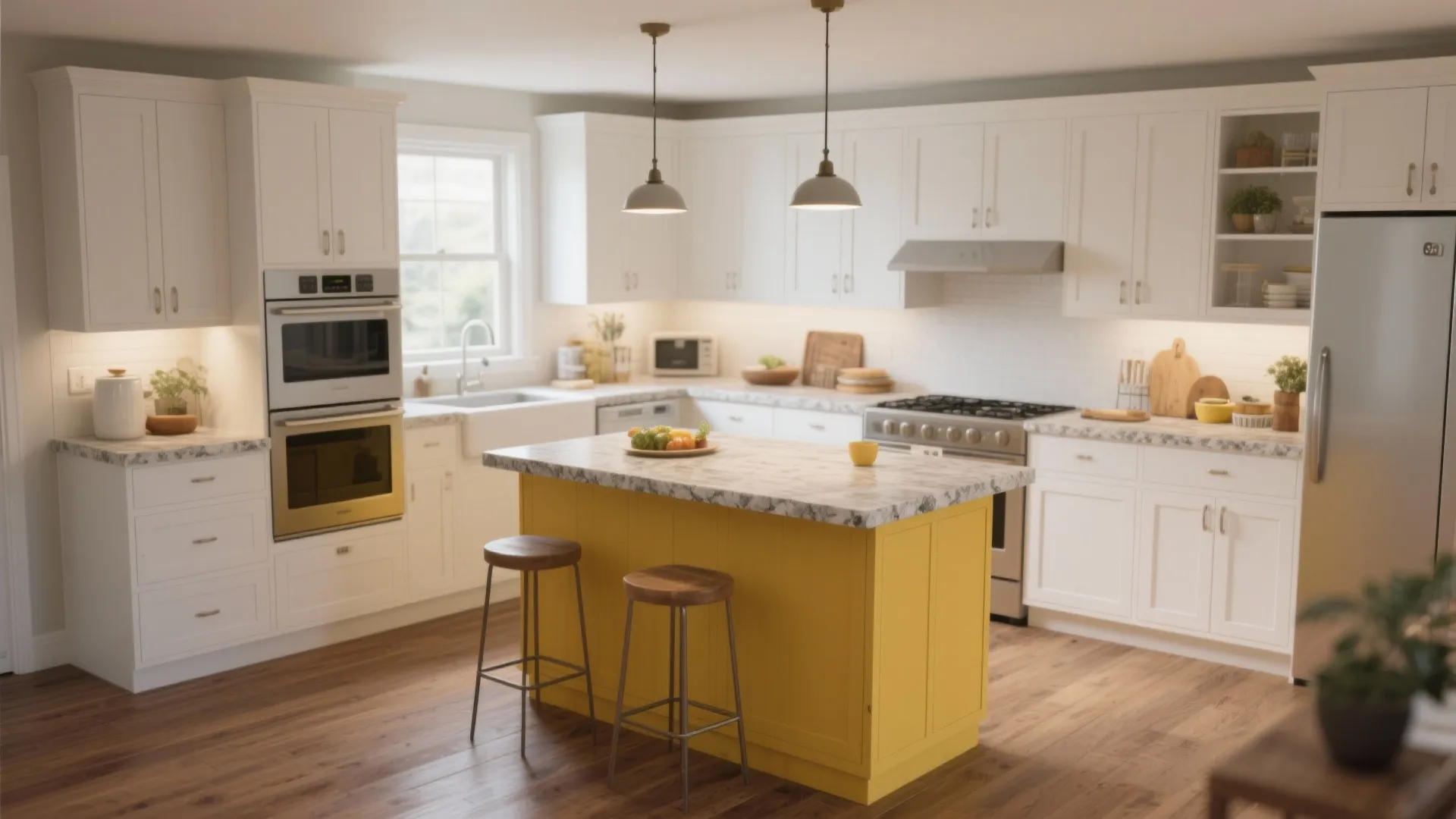 2. Accent Yellow Island with White Perimeter