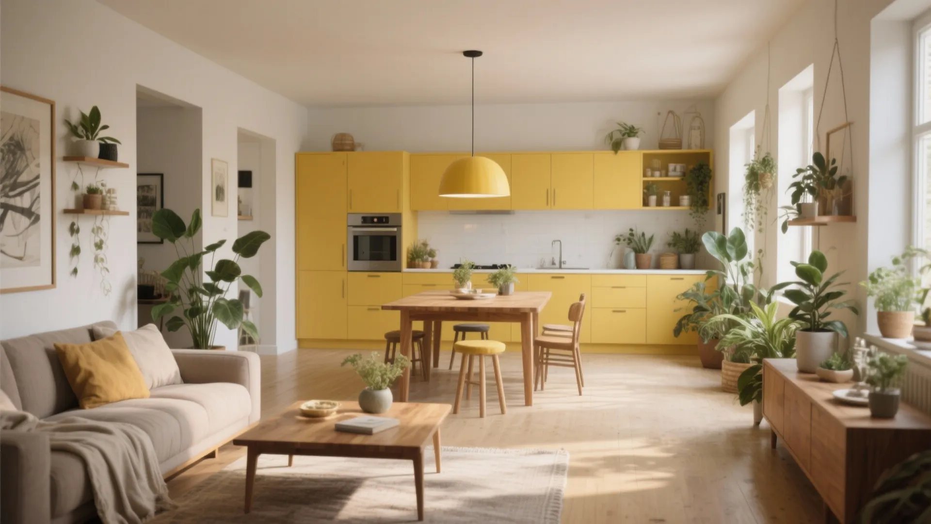 5. Tie Yellow to Natural Textures and Open Plans