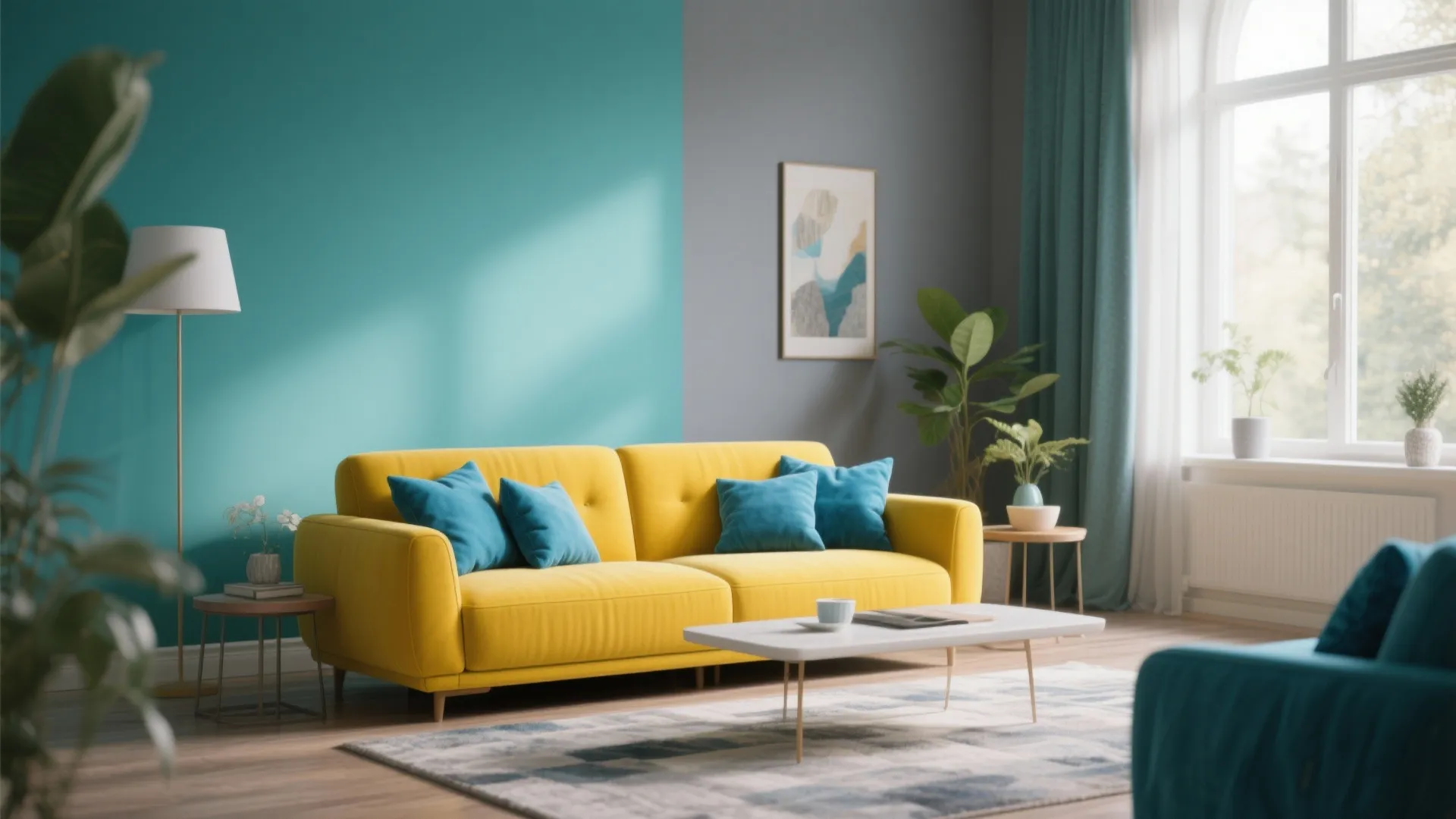 3. Yellow Sofa in a Blue-Toned Room