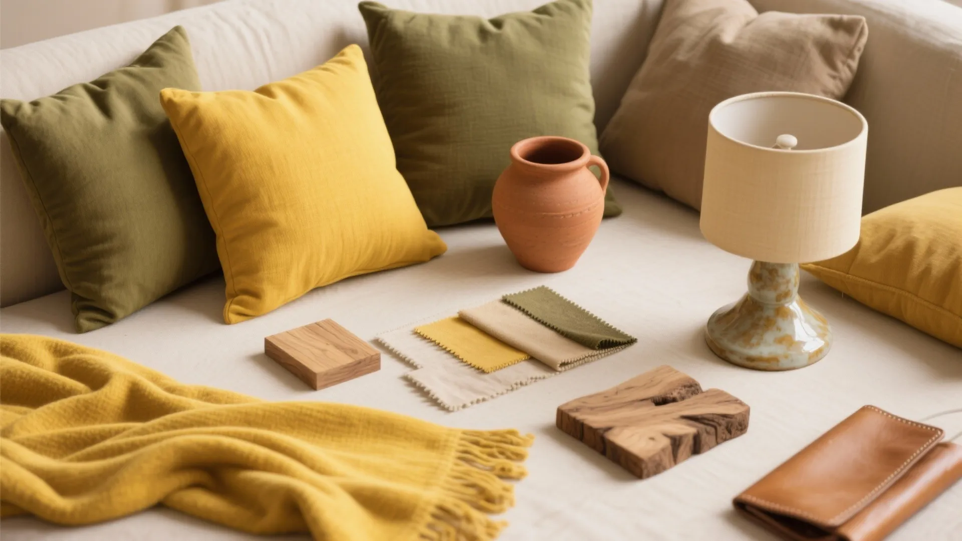 Sunny Accents, Earthy Base: Yellow with Terracotta and Olive