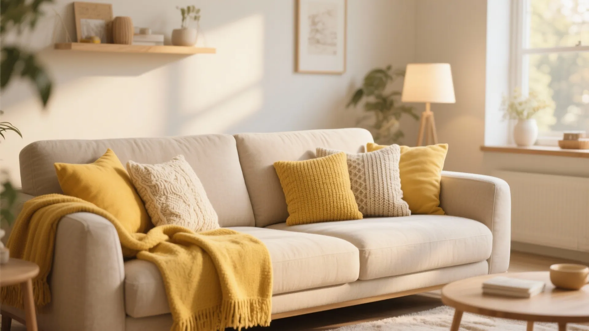 6. Yellow Throw and Cushions