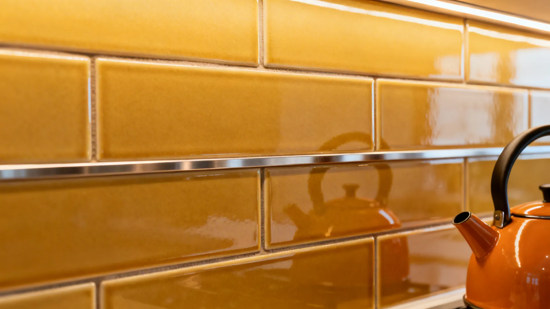 Macro of honey-yellow stacked tiles with subtle warm reflections.
