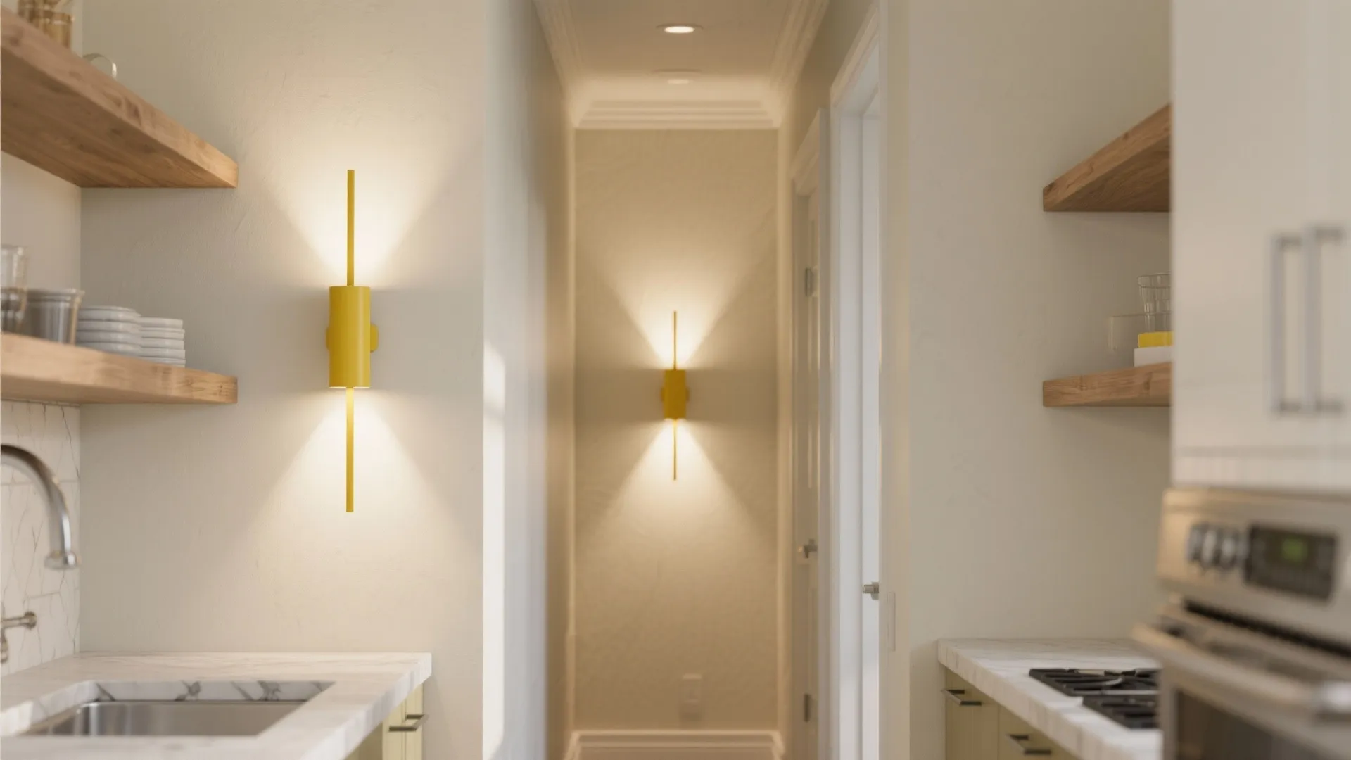 Accent a Narrow Wall with Yellow Uplight/Downlight Pairs