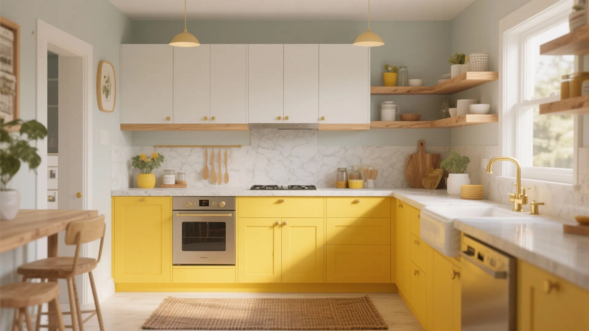 Sunshine Yellow Lowers with Wood Details: Morning Energy, All Day