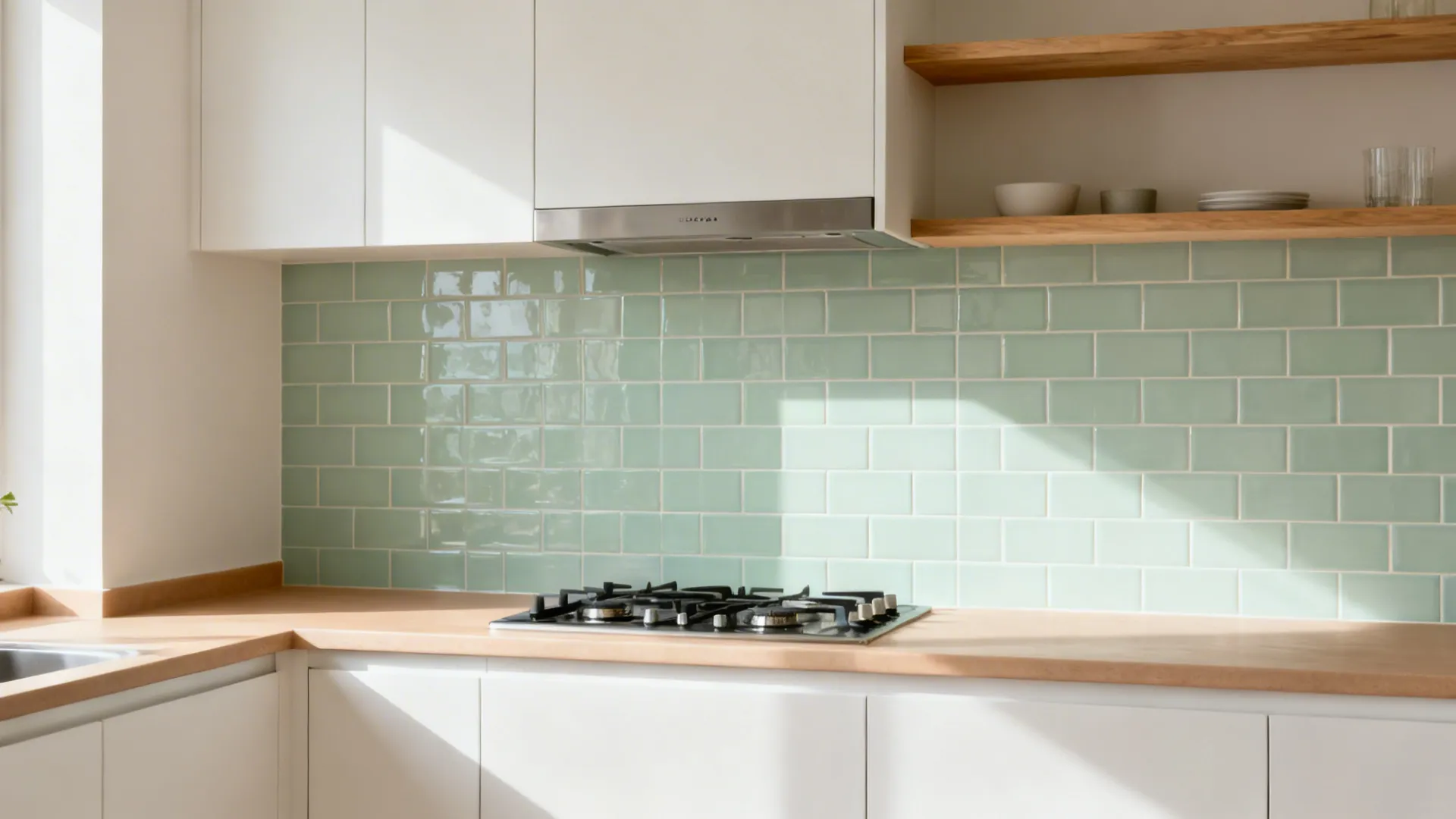 Glossy zellige-style backsplash for light and life