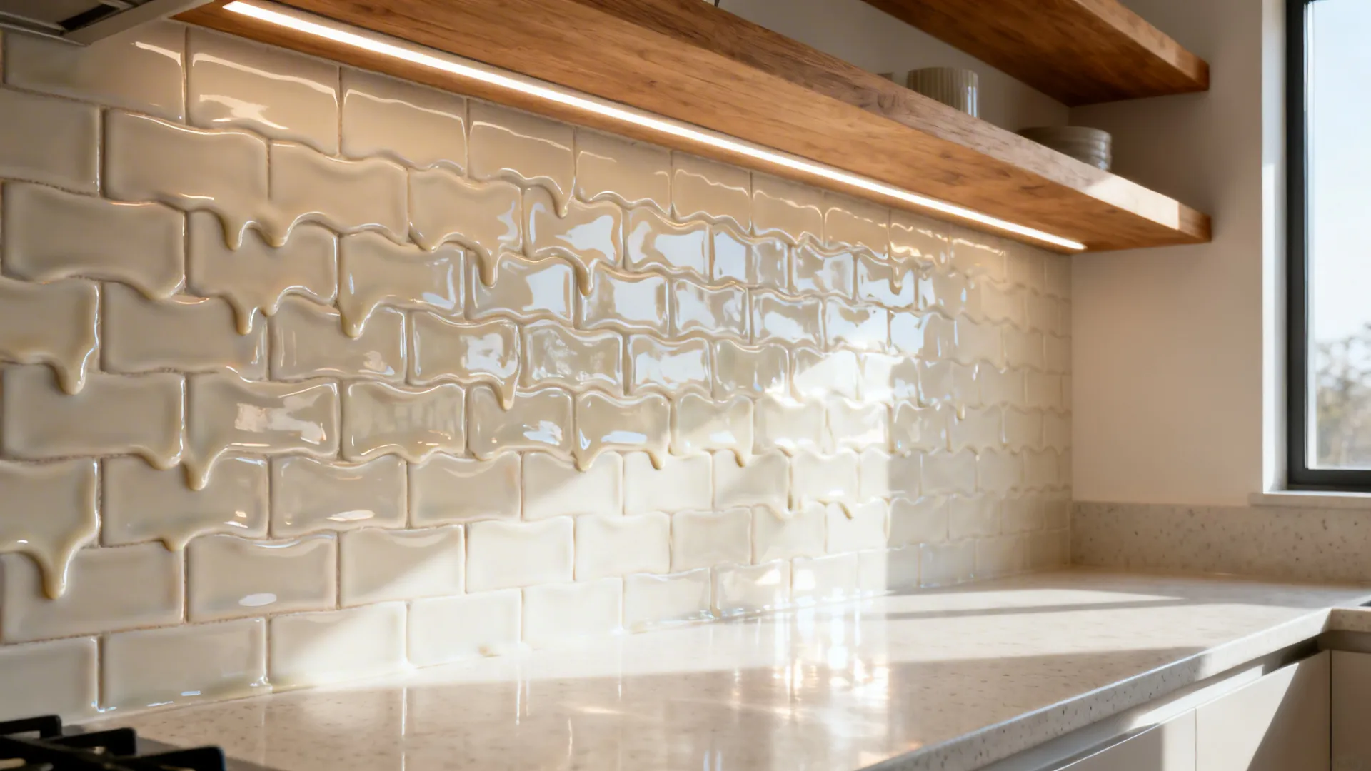 Glossy zellige-style tiles for luminous backsplashes