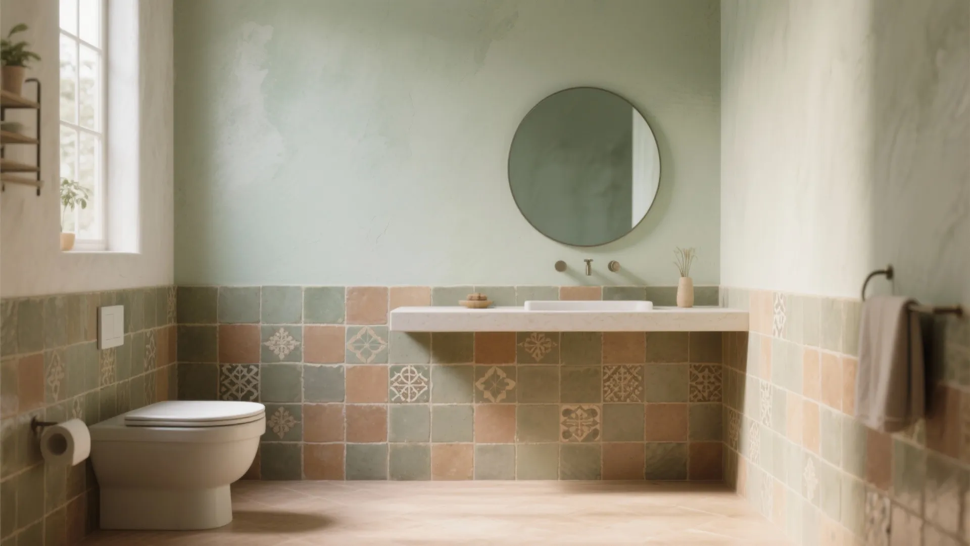 Textured Color Block: Zellige Below, Calm Paint Above