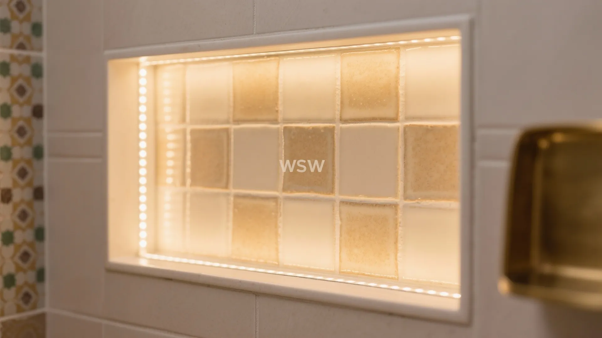 Zellige highlighter niche with soft backlight